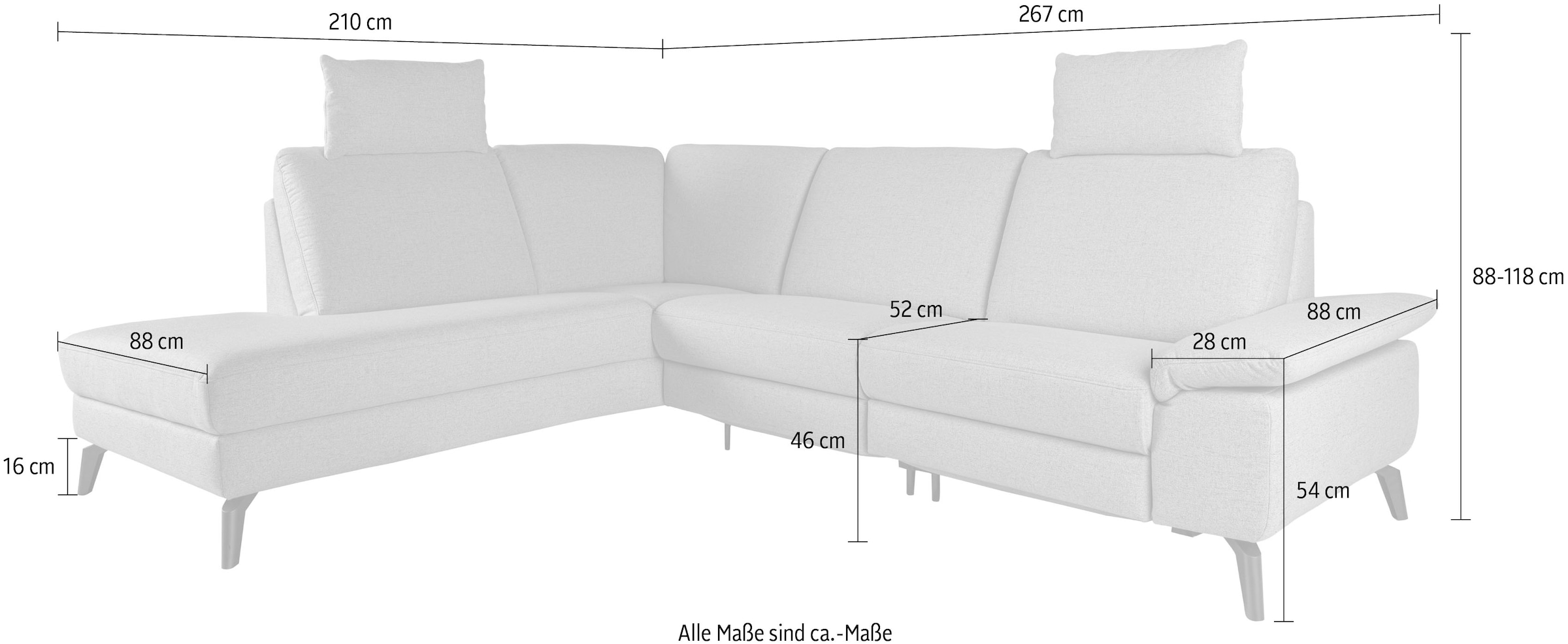 alina Ecksofa, inkl. Kopfstützen, wahlweise mit Relaxfunktion, Breite: 267 cm
