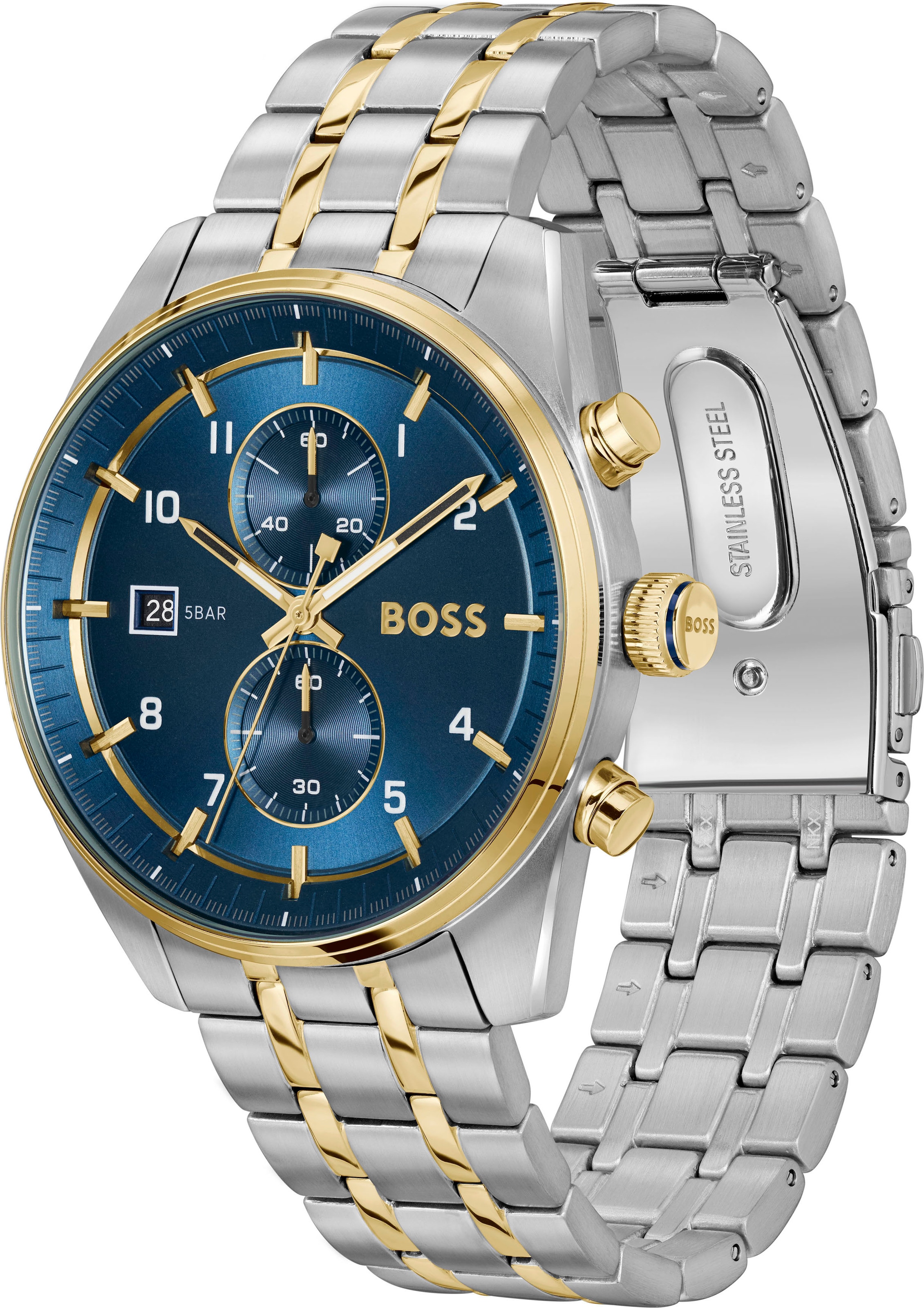 BOSS Chronograph »SKYTRAVELLER«, Quarzuhr, Armbanduhr, Herrenuhr, Edelstahlarmband, analog, Tag