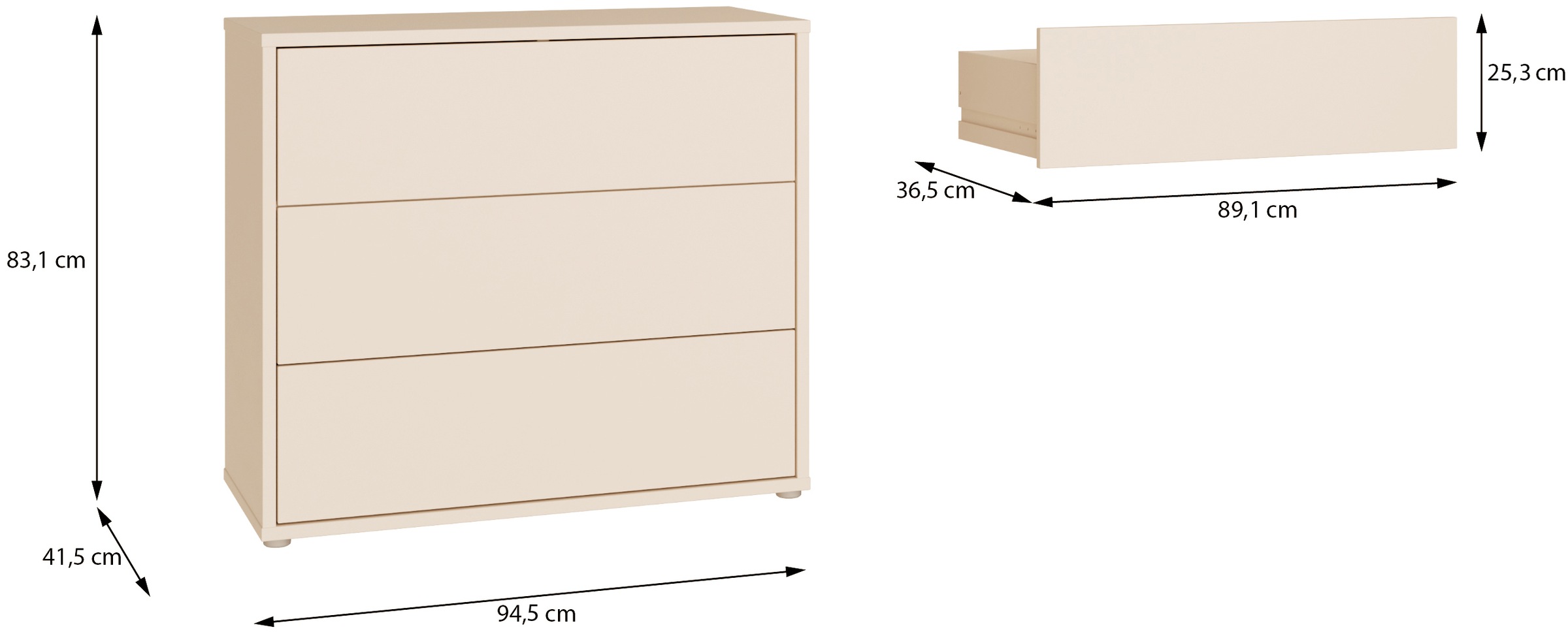 FORTE Kommode »Alice Springs, Kommode, 3 Schubkästen B/H/T 94,8/83,1/41,5« Schubkästen mit Vollauszug, grifflos,Push to open