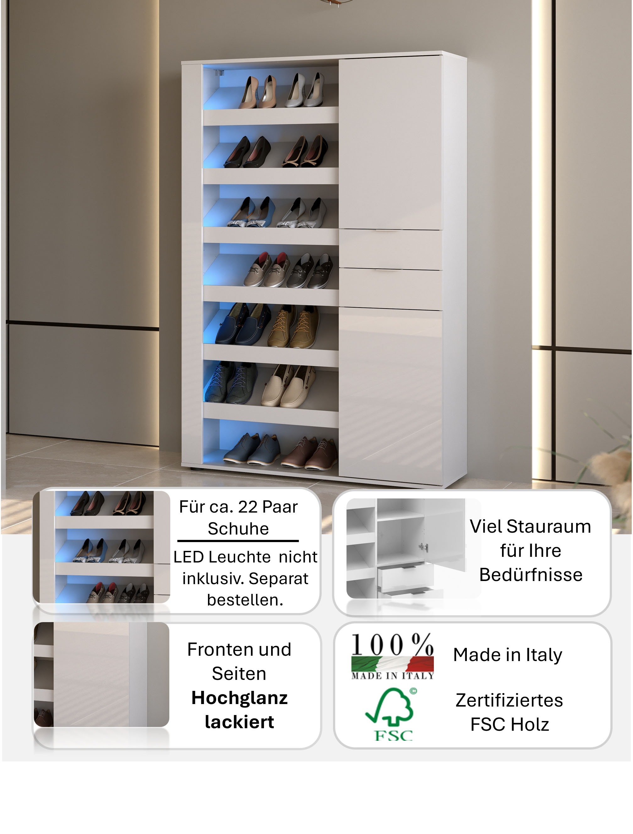 INOSIGN Schuhschrank »BOOST, Schuhschrank,Schuhregal, Breite 120 cm, LED optional bestellbar« 1 Stk. tlg.