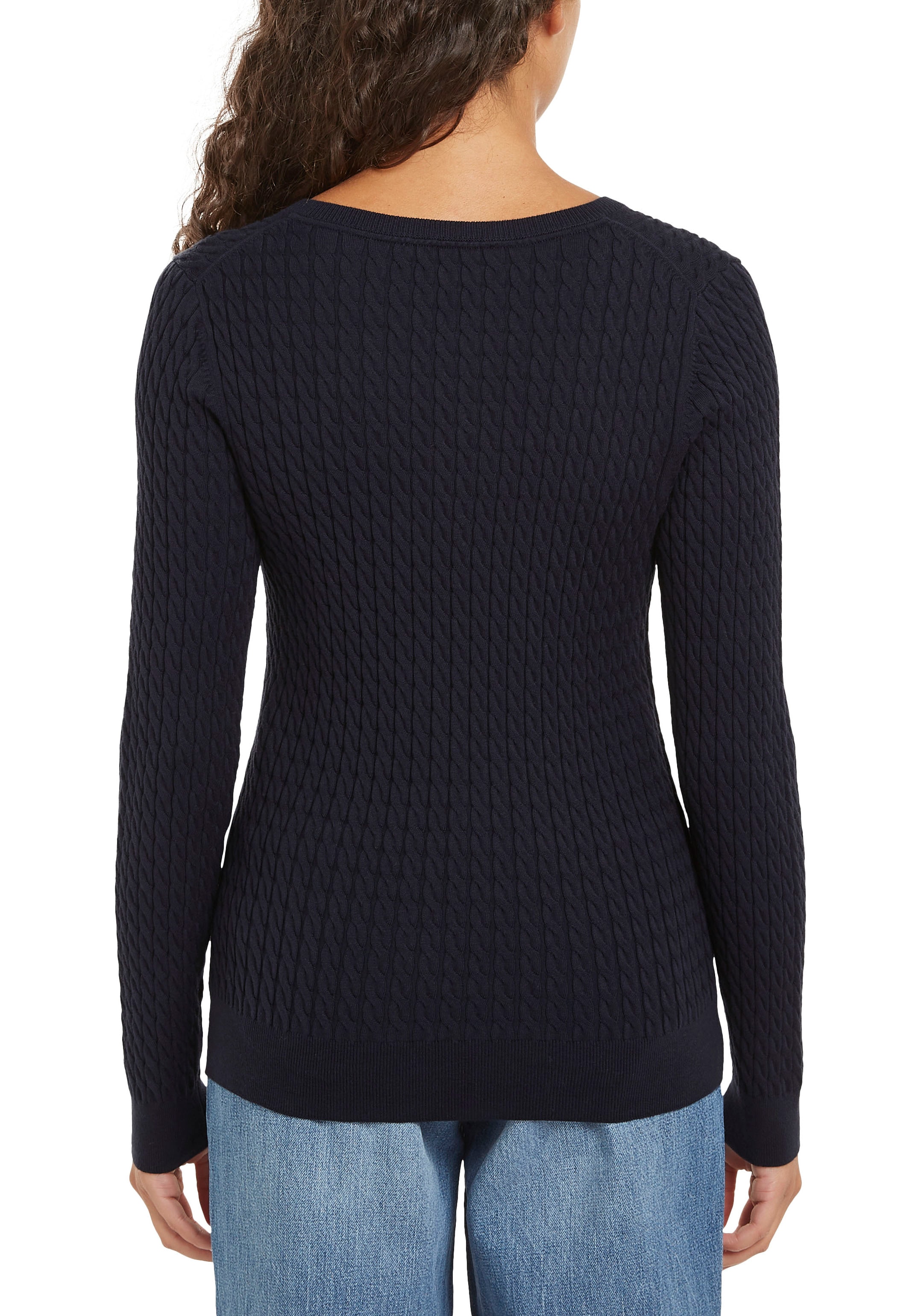Tommy Hilfiger Strickpullover »CO CABLE V-NK SWEATER«, mit Zopfmuster
