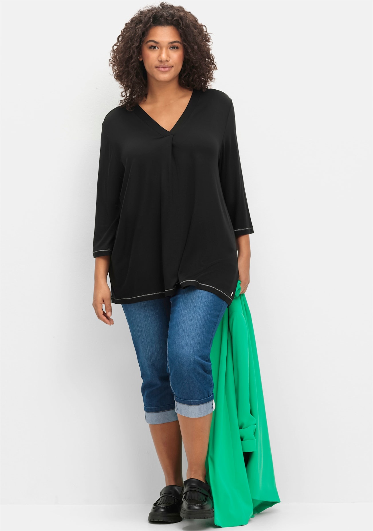 Sheego Damen 3/4-Arm-Shirt »3/4-Arm-Shirt« 1 Stk. tlg. in schwarz, Größe 48/50