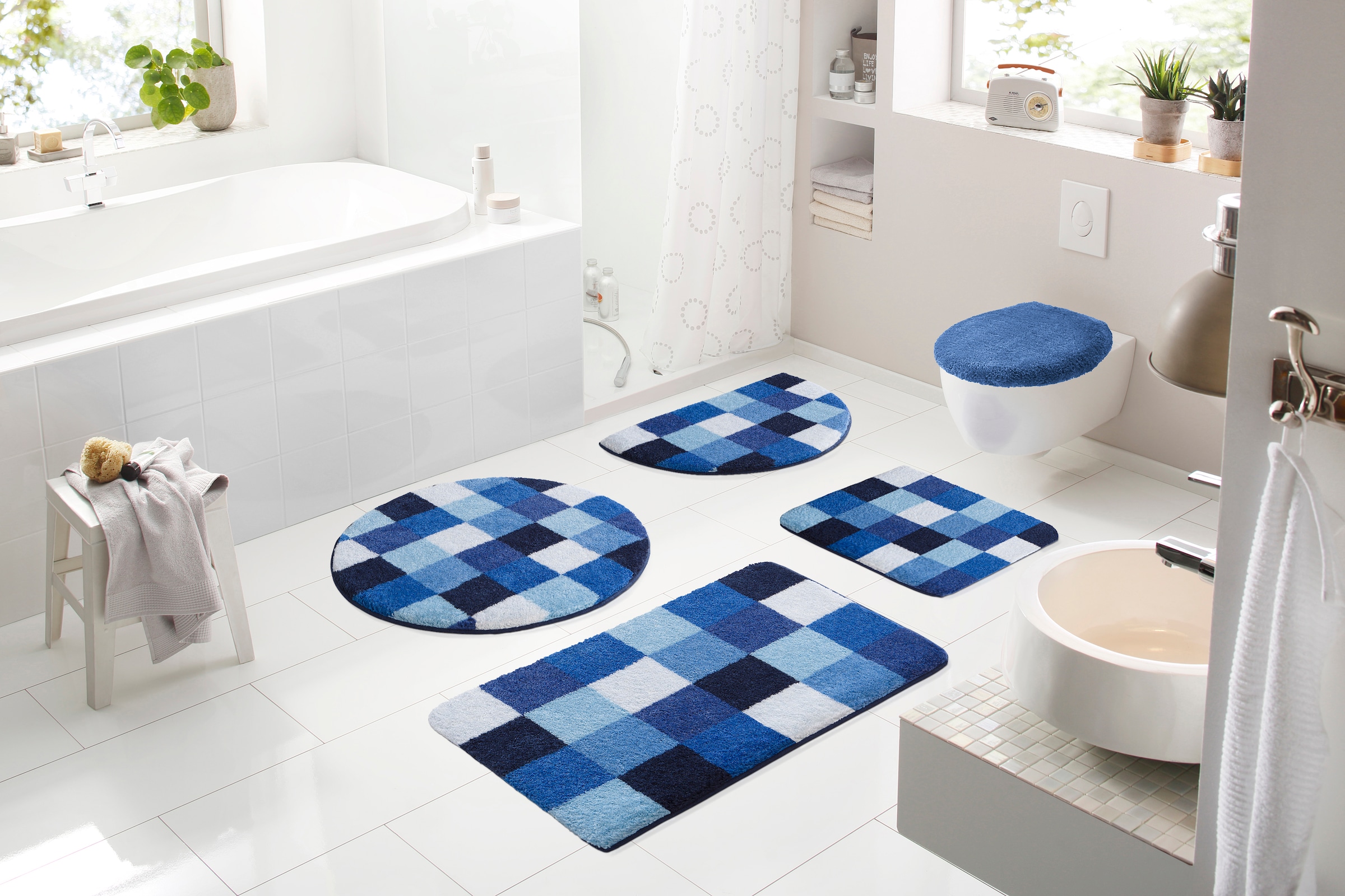 Grund Badematte »Mosaik, Badvorleger, Badezimmer Teppich, sehr weich«, rutschhemmend beschichtet, fußbodenheizungsgeeignet, angenehm weich, auch als 3 teiliges Set erhältlich, Made in Europe