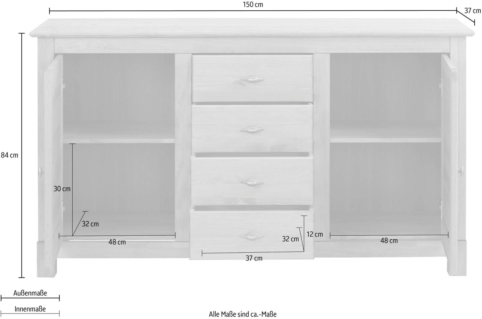 OTTO home Sideboard »Rauna, Kommode, Landhausstil« B/T/H: 150/37/84 cm,  Kommode, FSC®-zertifiziertes Massivholz, Breite 150 cm