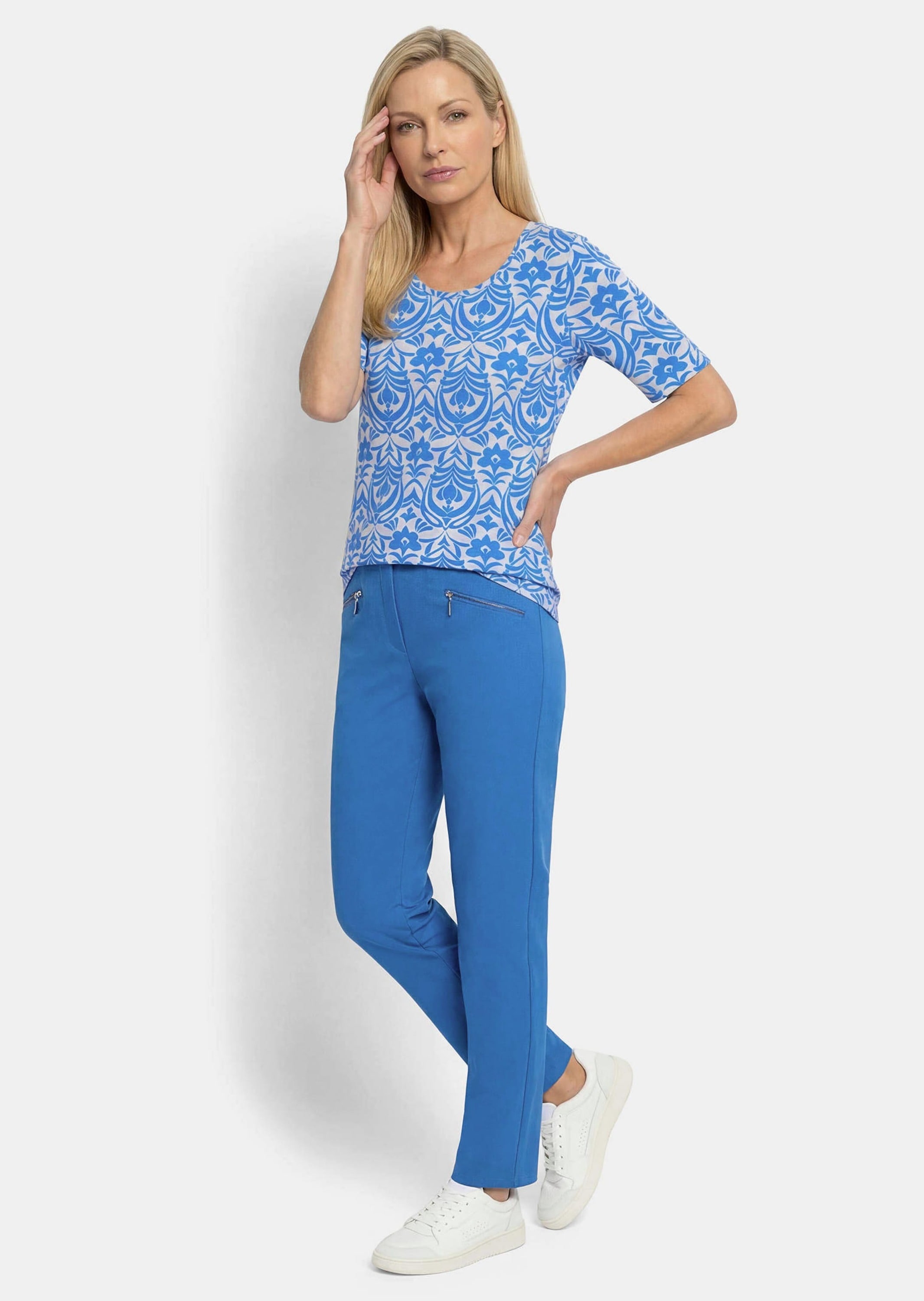 GOLDNER Kurzarmshirt »Viskoseshirt mit femininem Ornamentmuster« stretchbequemer Viskosejersey