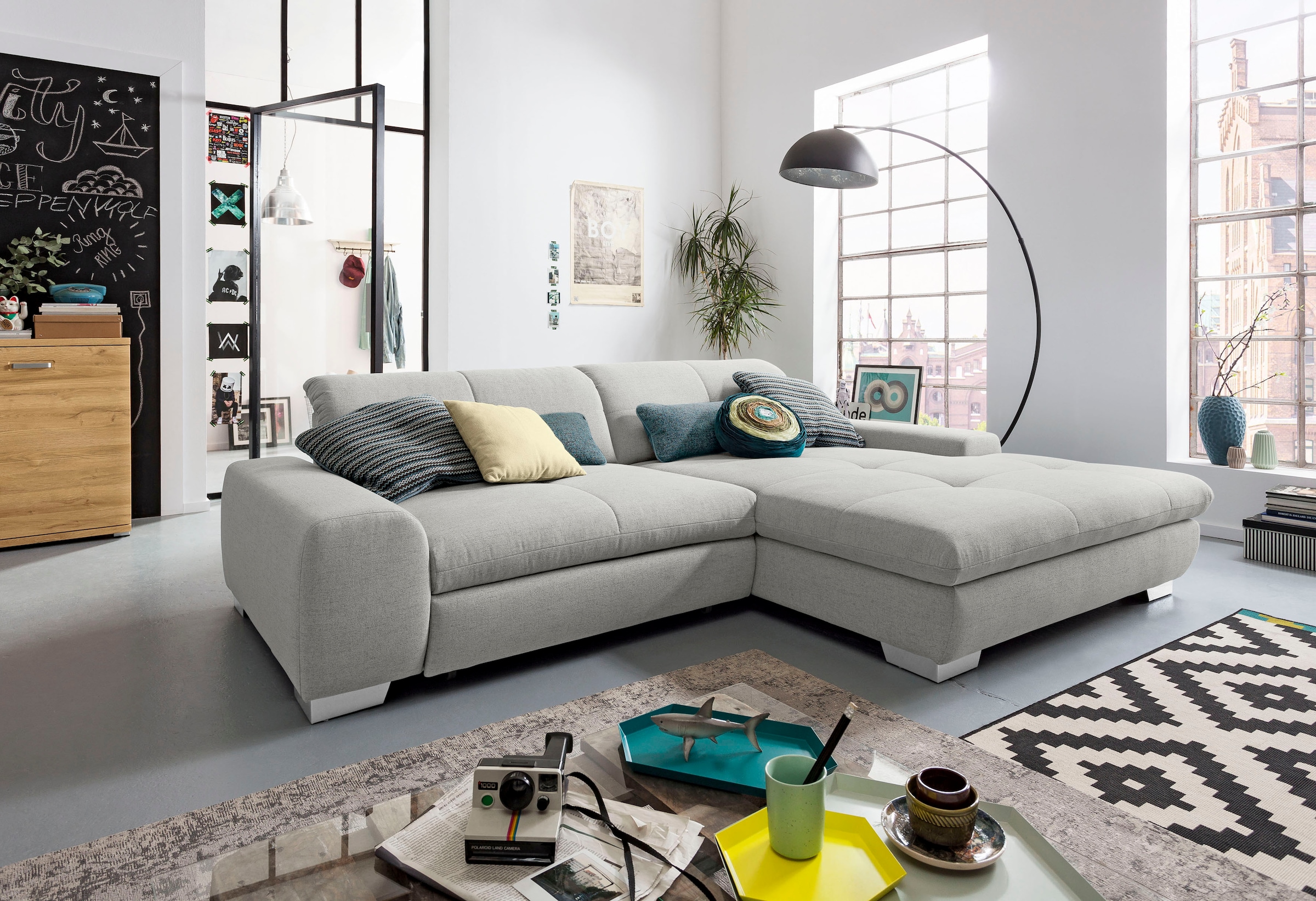 set one by Musterring Ecksofa »SO 1200 inkl. Sitztiefen- & Rückenverstellung für hohen Sitzkomfort,« wahlweise mit Bettfunktion und Stauraum, L-Form, auch in Cord Bezug