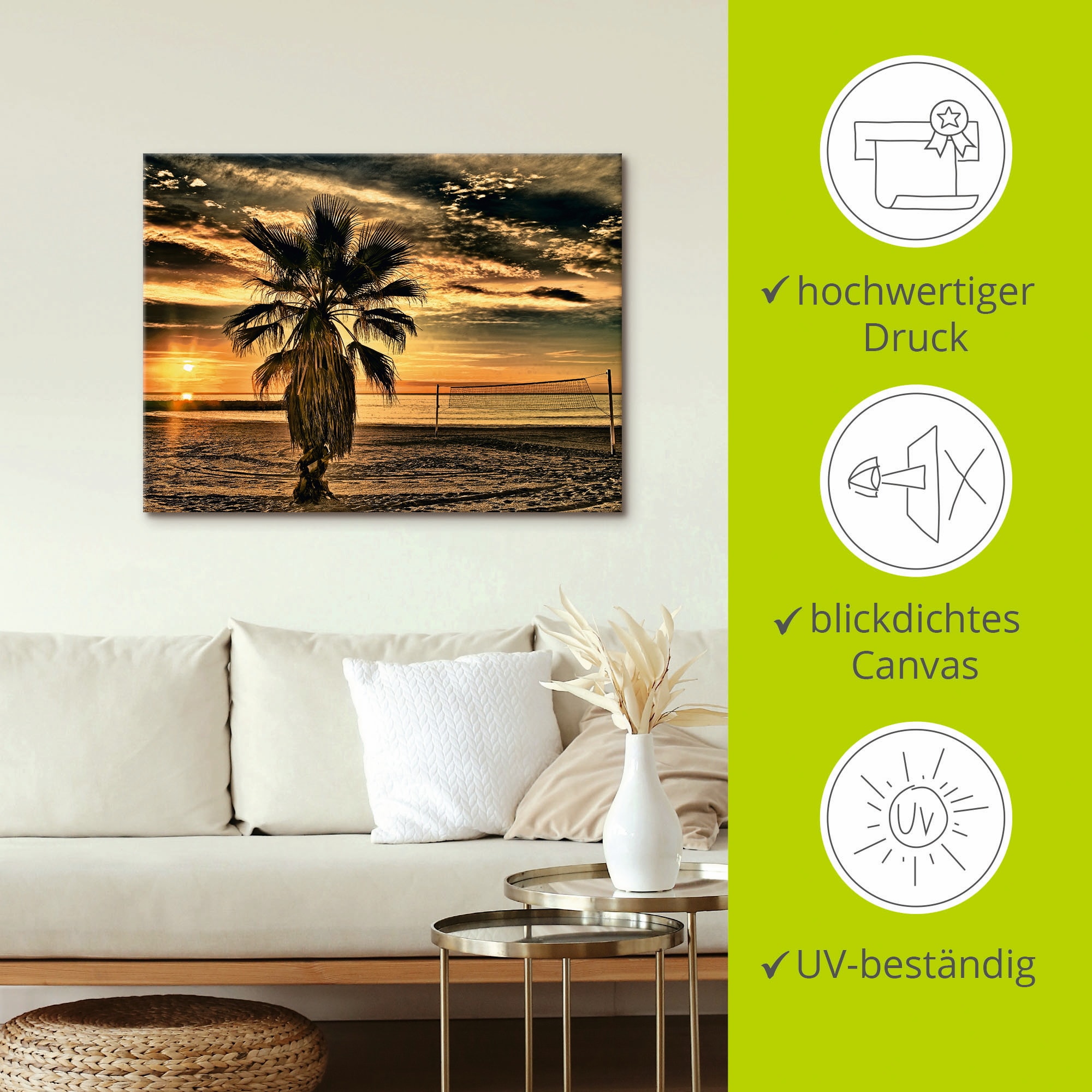 Artland Wandbild »Palme bei Sonnenuntergang«, Sonnenaufgang & -untergang, (1 St.), als Leinwandbild, Poster in verschied. Größen