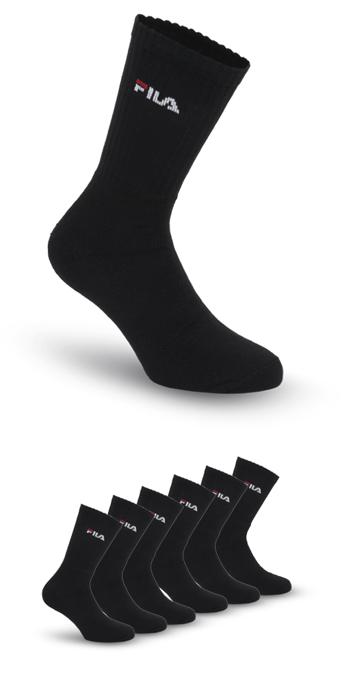 Fila Herren Sportsocken »UNISEX CREW TENNIS FULL TERRY SOCKS« 6 Paar tlg. mit eingestrickem Logo in schwarz, Größe 39-42