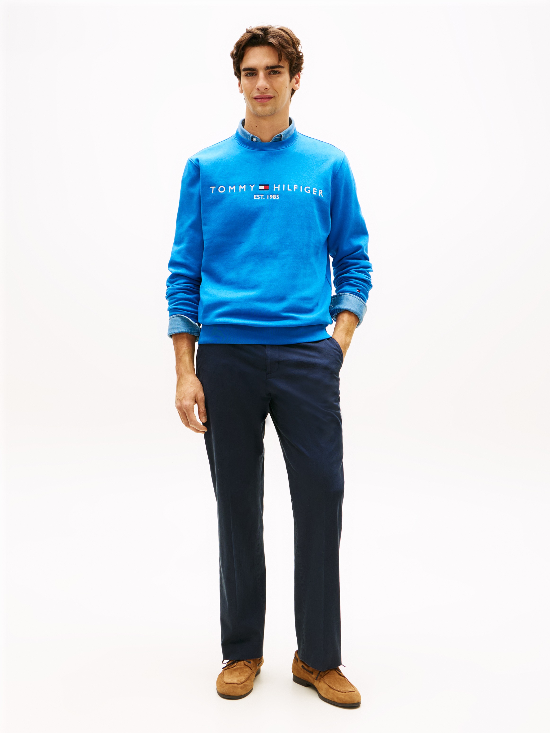Tommy Hilfiger Sweatshirt »TOMMY LOGO«, unifarben, casual, regular fit, Baumwollmix, Rundhals
