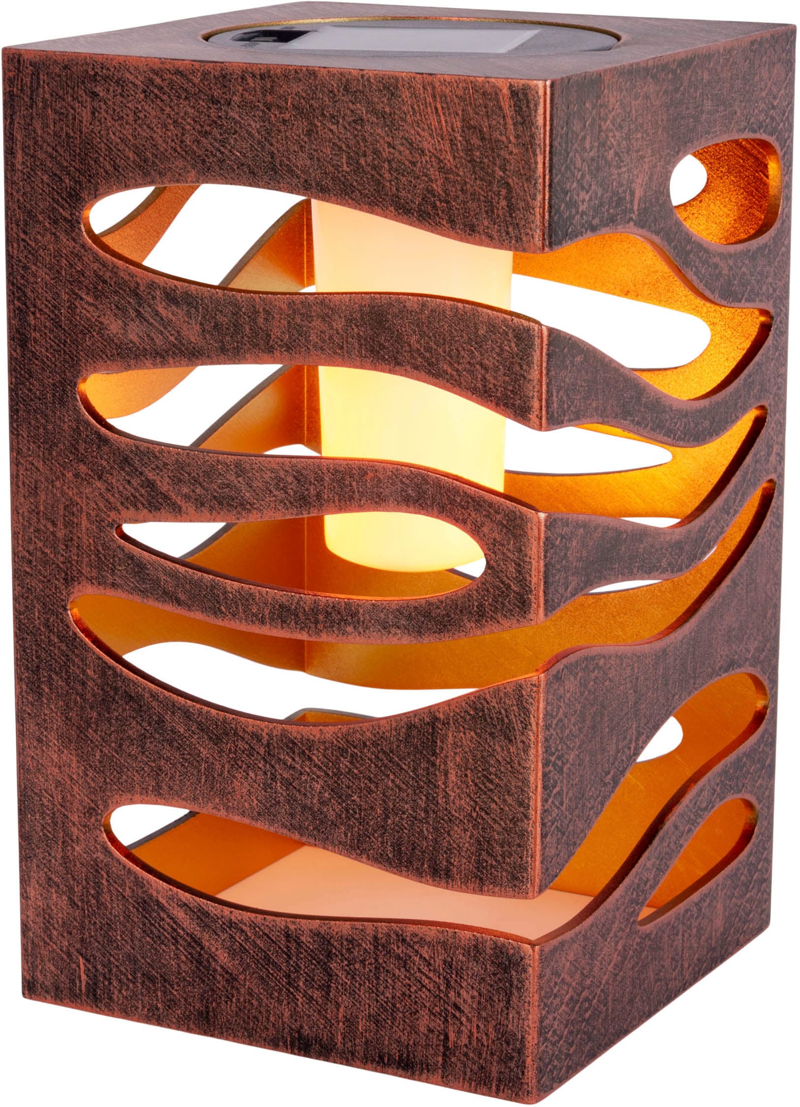 näve LED Solarleuchte »Hilda« LED-Modul 1 Stk. Warmweiß quadratisch, gold/braune Marmoroptik, Flammeneffekt, Dämmerungssensor