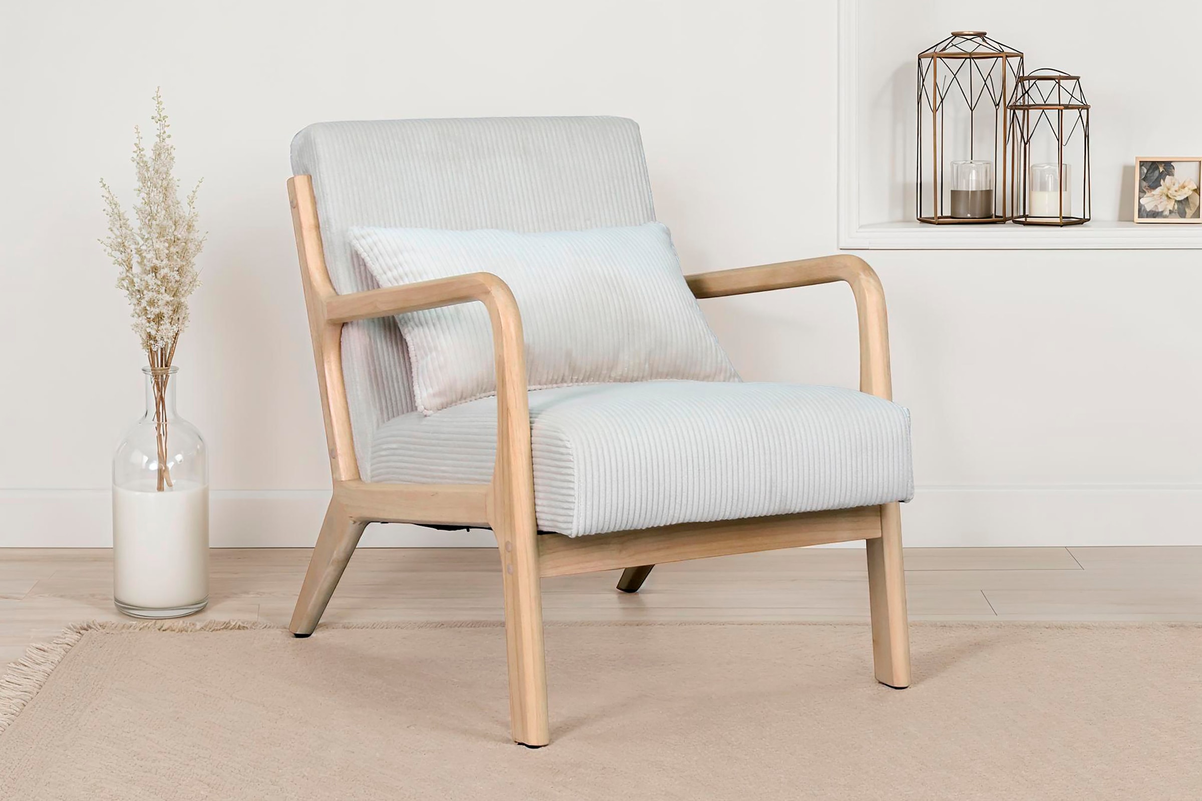 byLIVING Sessel »NOHR« Grob-Cord, Gestell Massivholz Rubberwood, Separates Zierkissen