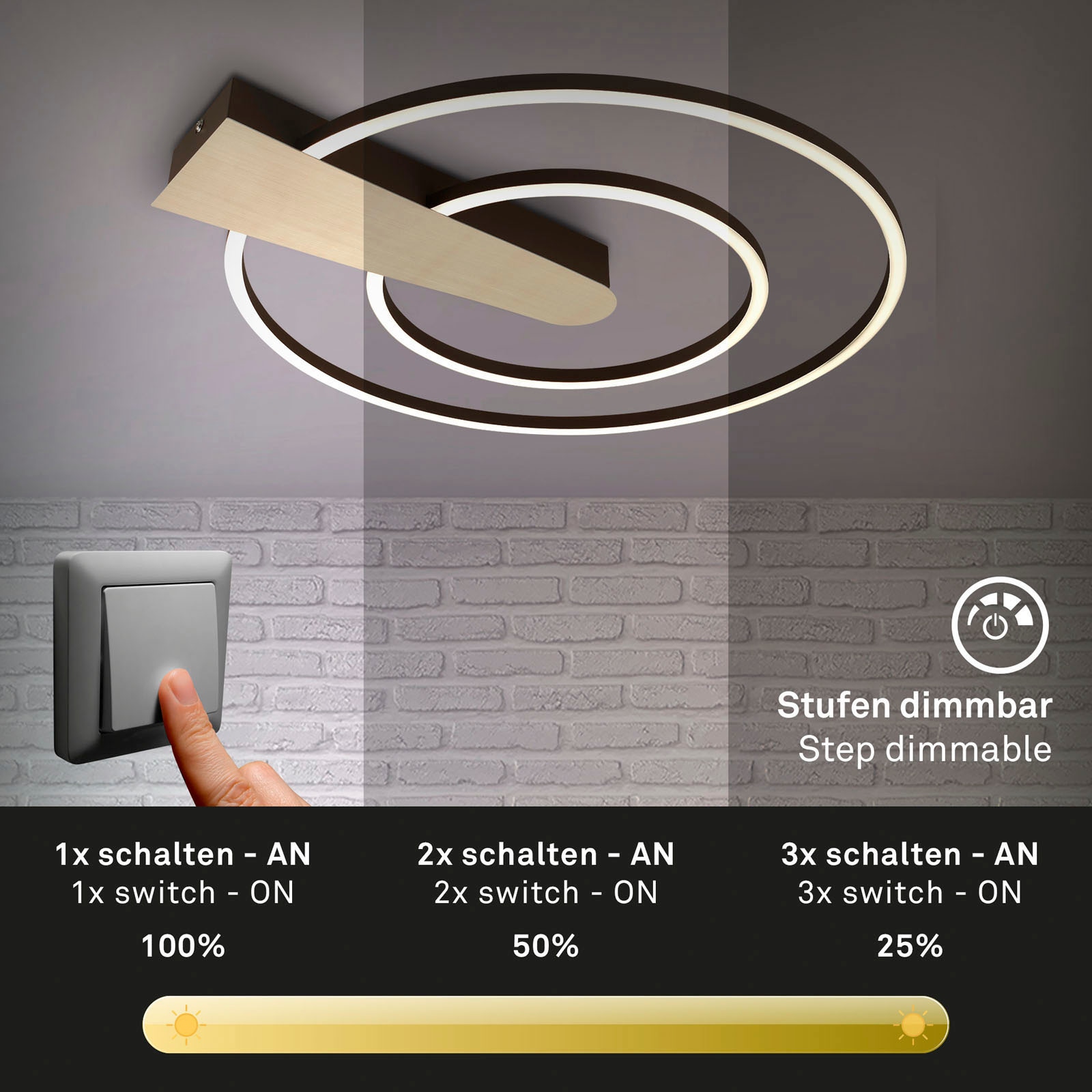 Briloner Leuchten Deckenleuchte »Deckenleuchte NICO DUO«, Leuchtmittel LED-Modul | LED fest integriert, Deckenlampe dimmbar 25W 3000lm 3000K Ø 49,5cm gold für Wohnzimmer