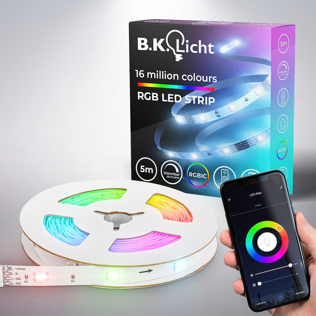 B.K.Licht LED-Streifen »Wifi RGBIC«, 150 St.-flammig, Lichtleiste, mit Musiksensor, smartes LED Band, Selbstklebend