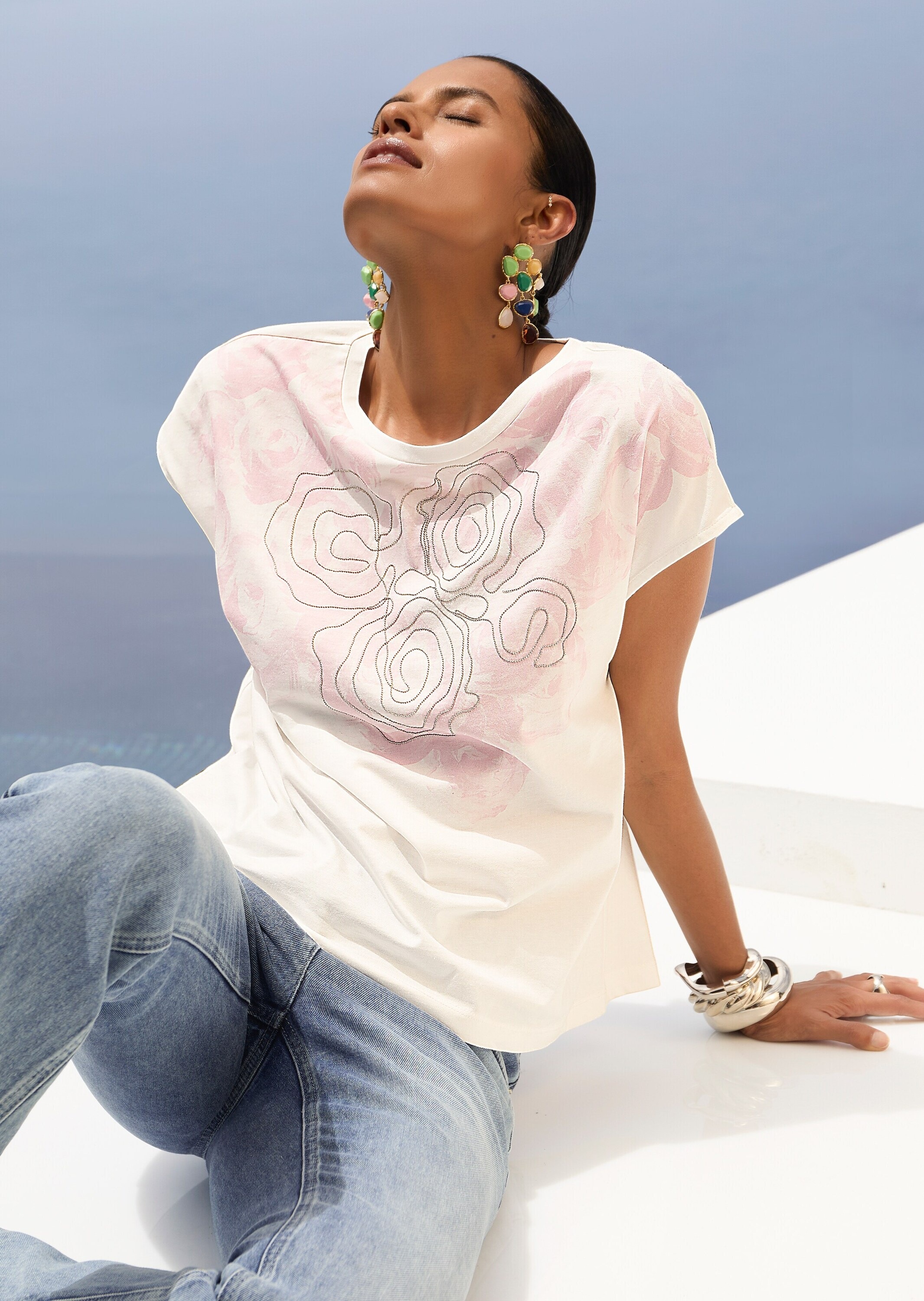 MADELEINE Kurzarmshirt »Blusenshirt Florales Print-Shirt, Rundhals und Kurzarm«