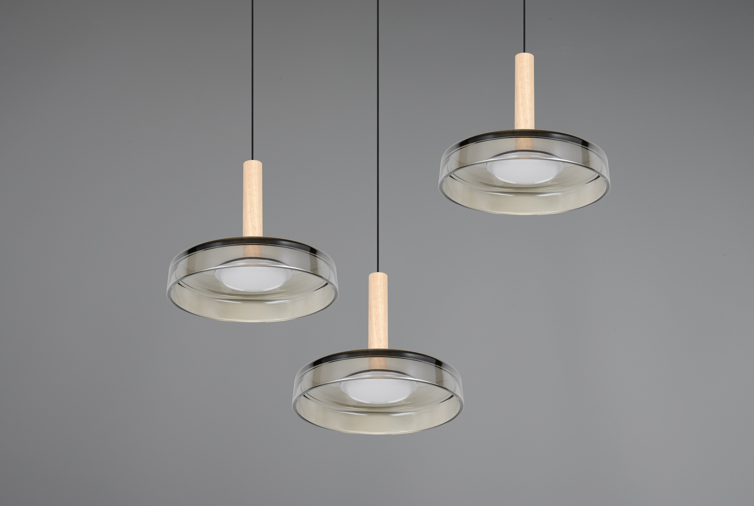 TRIO Leuchten LED Pendelleuchte »CELESTE dimmbare LED Hängelampe aus Metall Glas & Holz, 7,5W 750 Lumen« LED-Board 1 Stk. Warmweiß 3-flammig einfach höhenverstellbar von 50-200 cm 3-Stufen Dimmfunktion