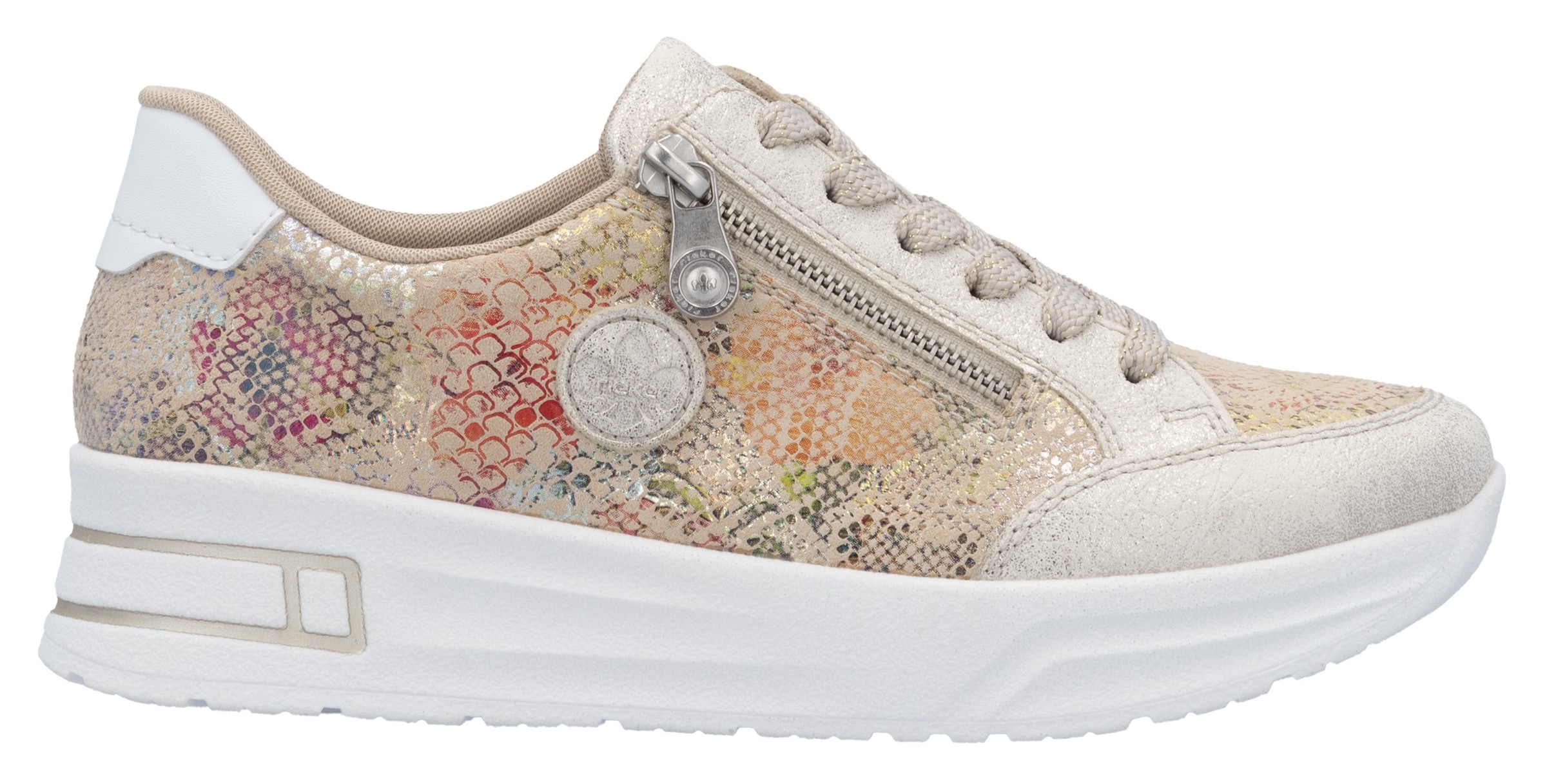 Rieker Plateausneaker, Freizeitschuh, Schnürschuh, Halbschuh mit dezentem Goldschimmer