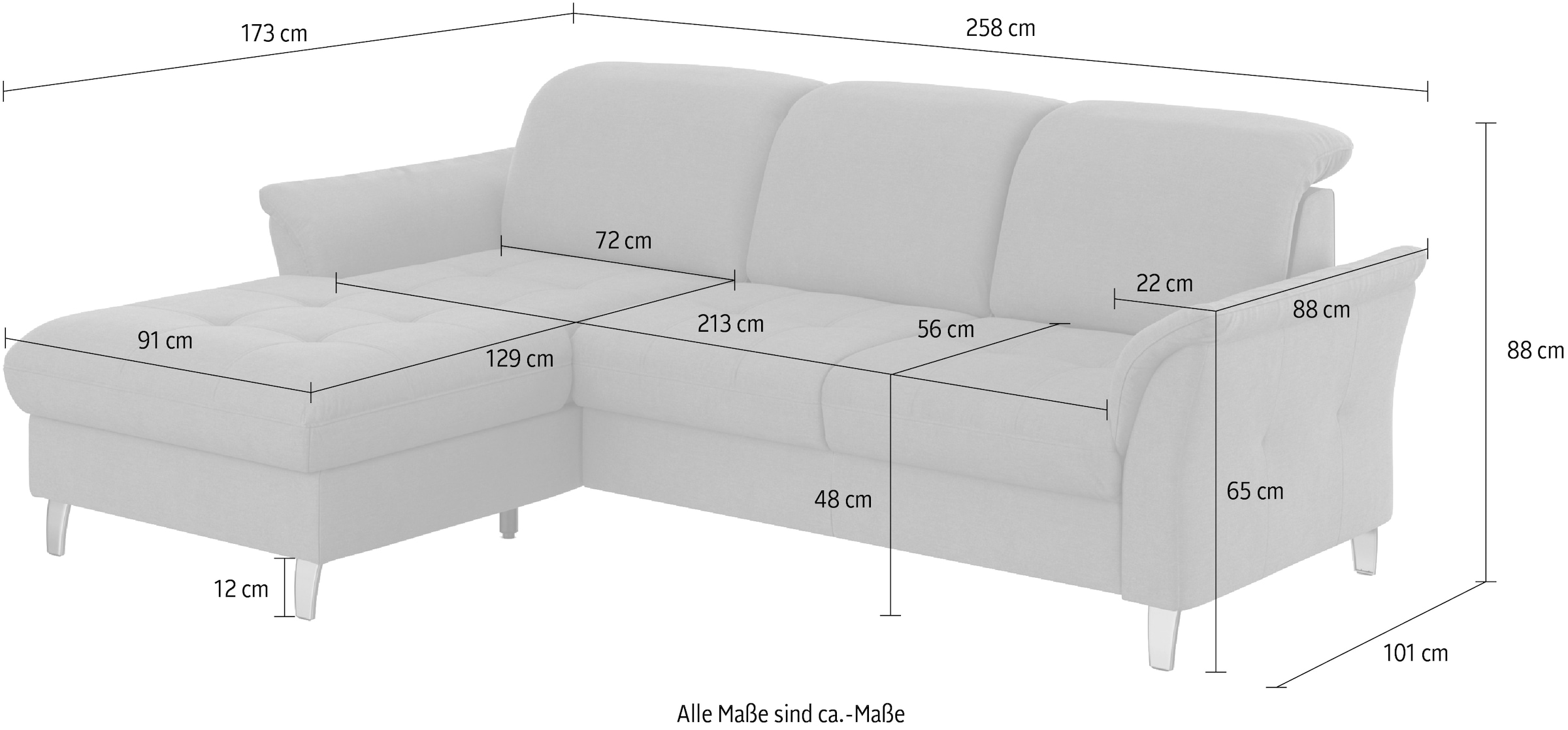 sit&more Ecksofa »Maggiore L-Form«, wahlweise mit Kopfteilverstellung, Bettfunktion und Bettkasten