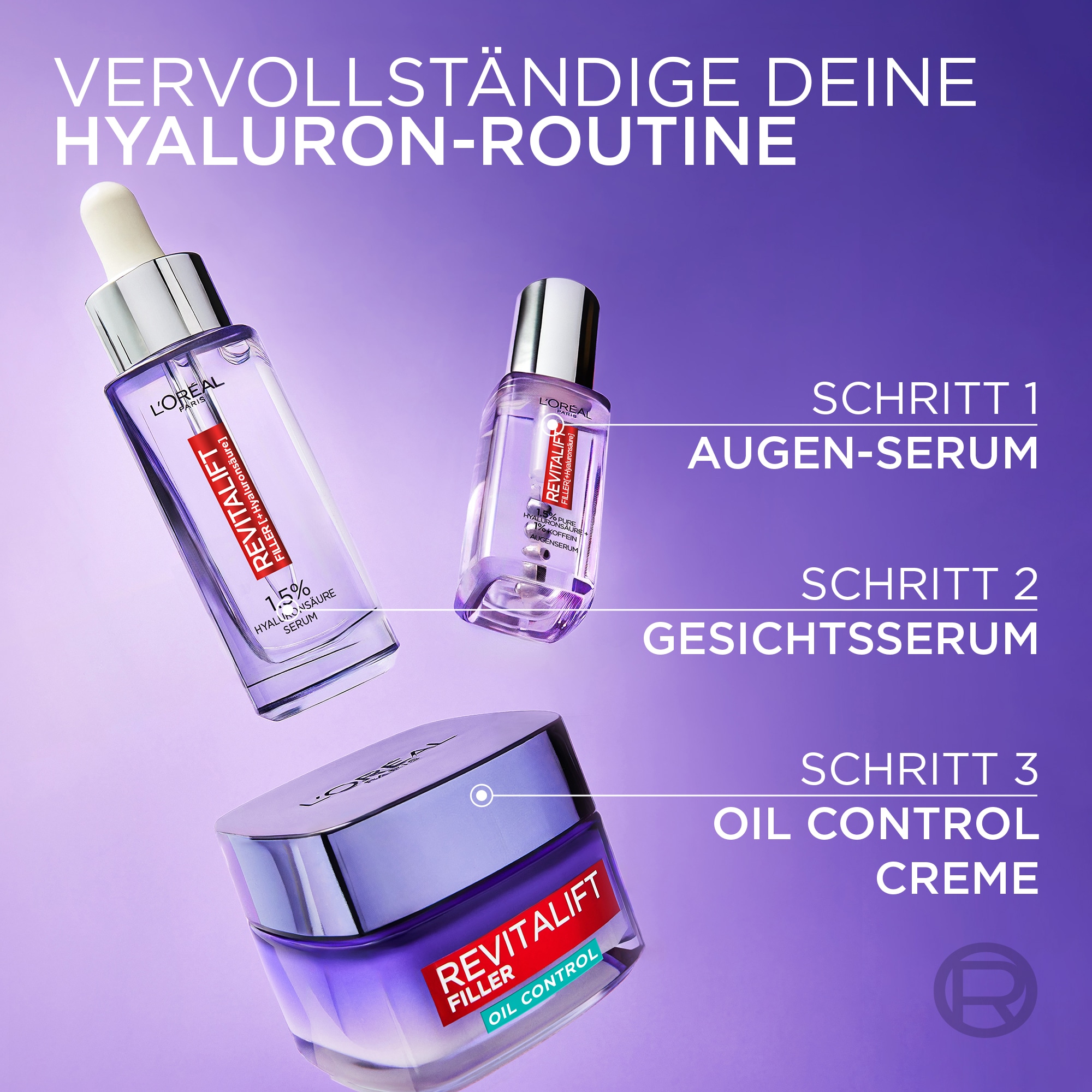 L'ORÉAL PARIS Gesichtsgel »REVITALIFT FILLER MATTIERENDE GEL-CREME OIL CONTROL« mildert erste Anzeichen von Hautalterung bei fettiger Haut.