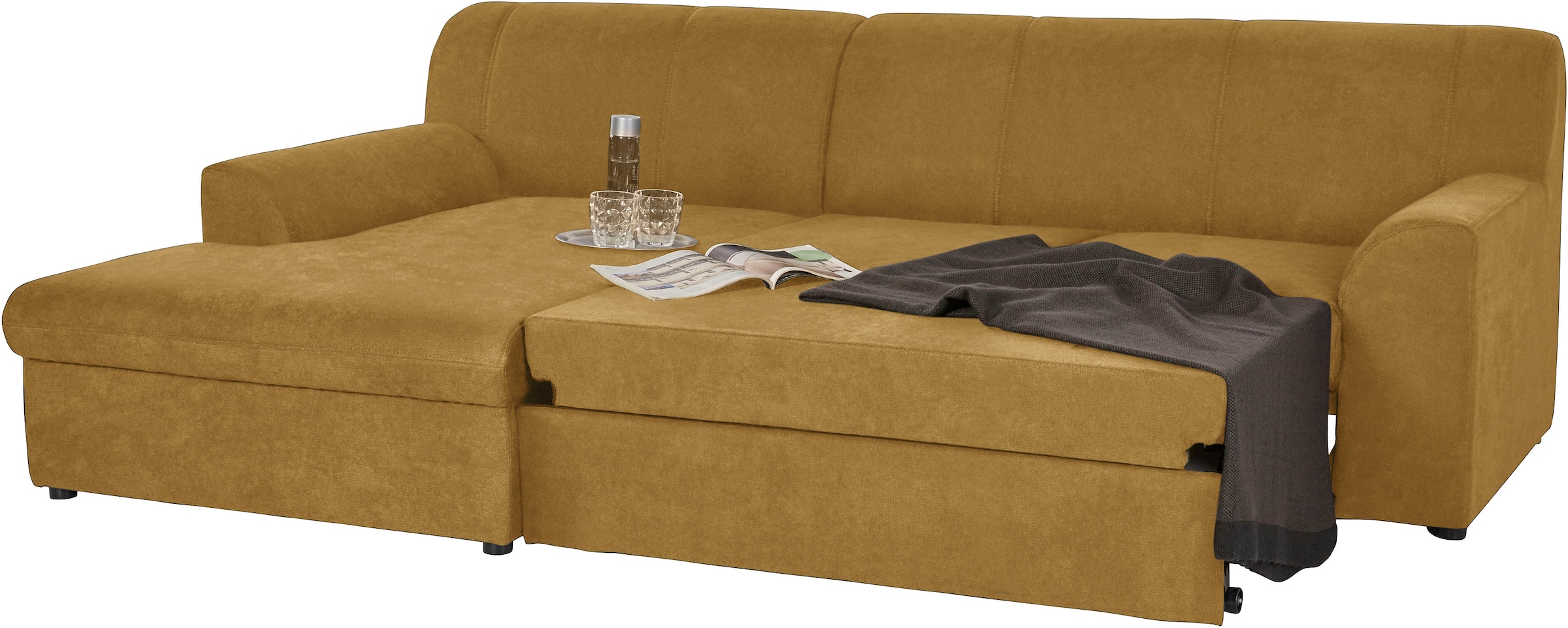 DOMO collection Ecksofa »Topper, elegant und zeitlos, kompaktes Stellmaß 245/155cm, L-Form«, mit Recamiere, wahlweise mit Schlaffunktion