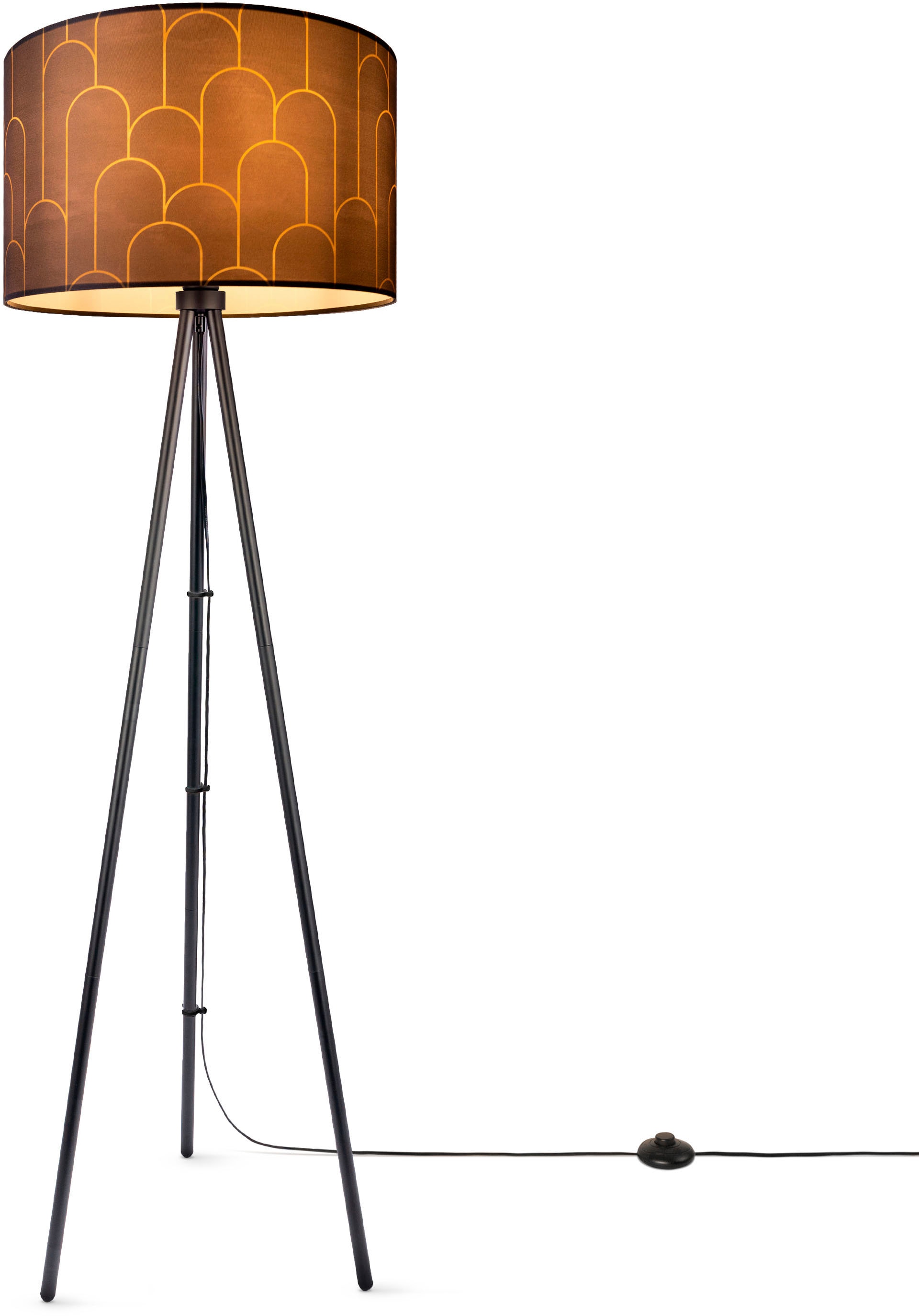 Paco Home Stehlampe »Trina Pillar«, Leuchtmittel E27 | ohne Leuchtmittel, Stehlampe Stativ Mit Stoffschirm Wohnzimmerlampe Vintage Abstrakt