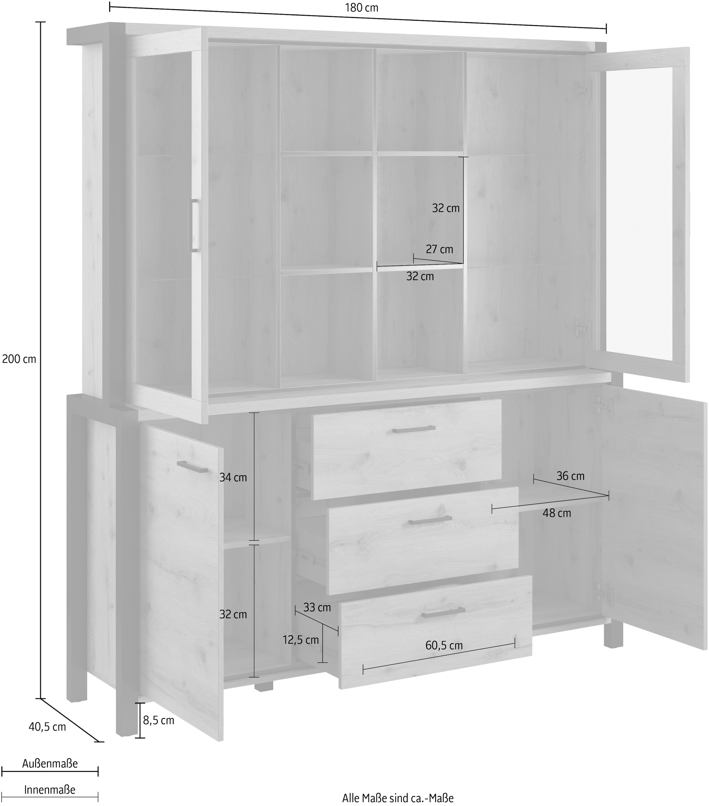 Home affaire Buffet »Aktiv«, (B/T/H): 180/40,5/200 cm