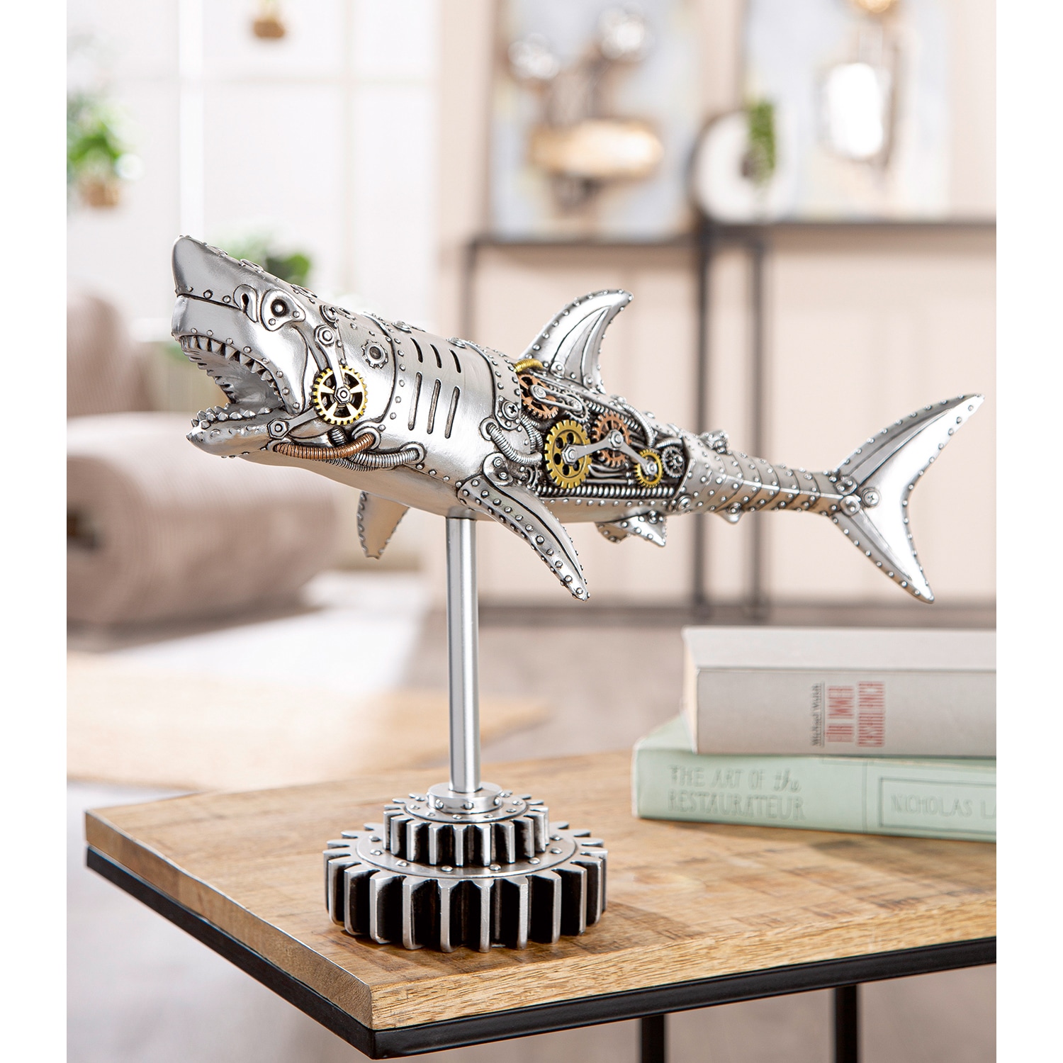GILDE Tierfigur »Figur Hai Steampunk Shark silberfarben H. 29,5 cm«