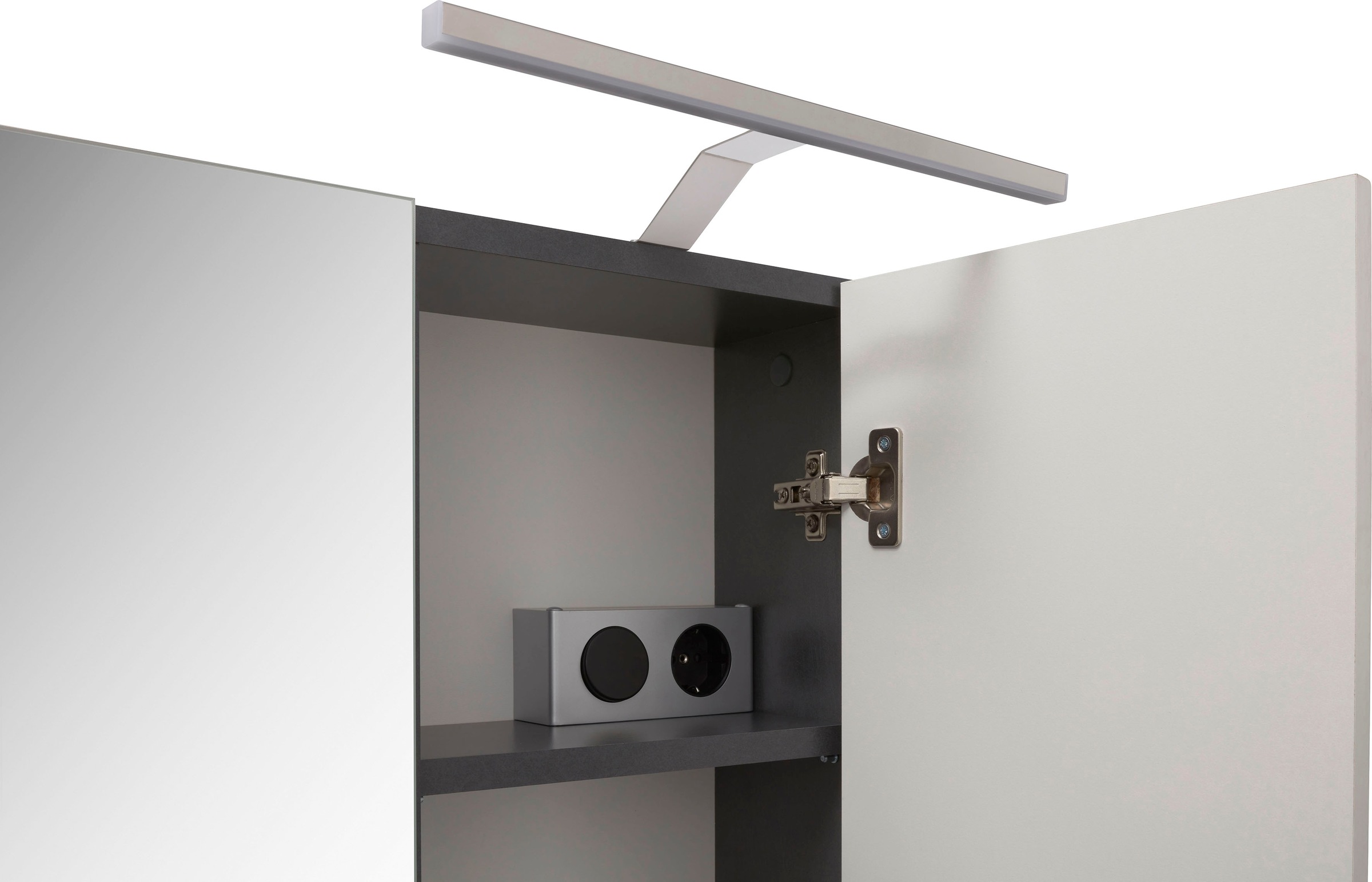 INOSIGN Badezimmerspiegelschrank »Riga, Breite 60cm, inkl. LED Beleuchtung, 3 Spiegeltüren, 9 Fächer«, (Set, 2 St.), Badmöbel, Badschrank, Schrank, Wandschrank, Bad, Badezimmer