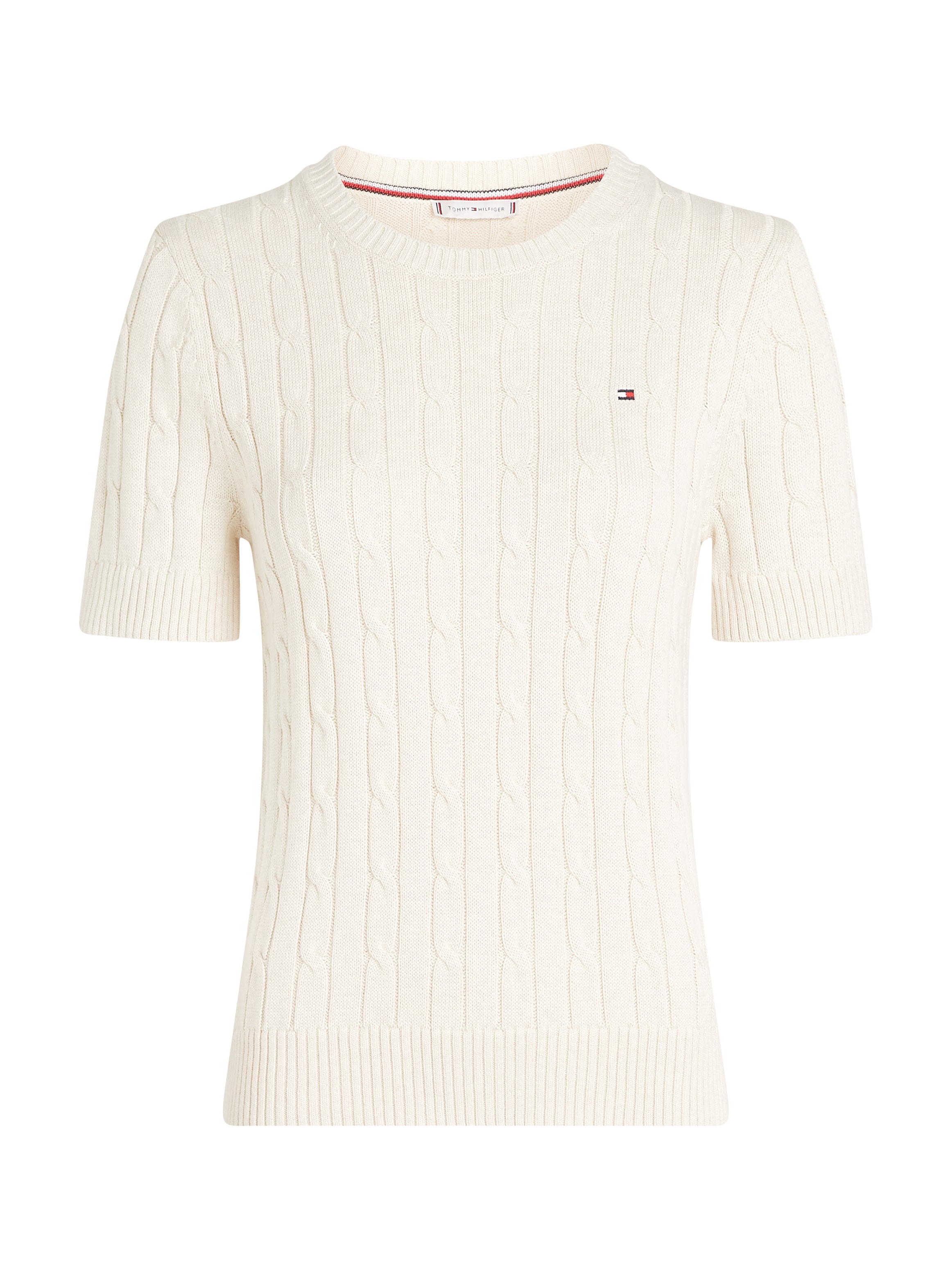 Tommy Hilfiger Kurzarmpullover »1985 CO MINI CABLE C-NK SS SWT«, in tollem Strickmuster