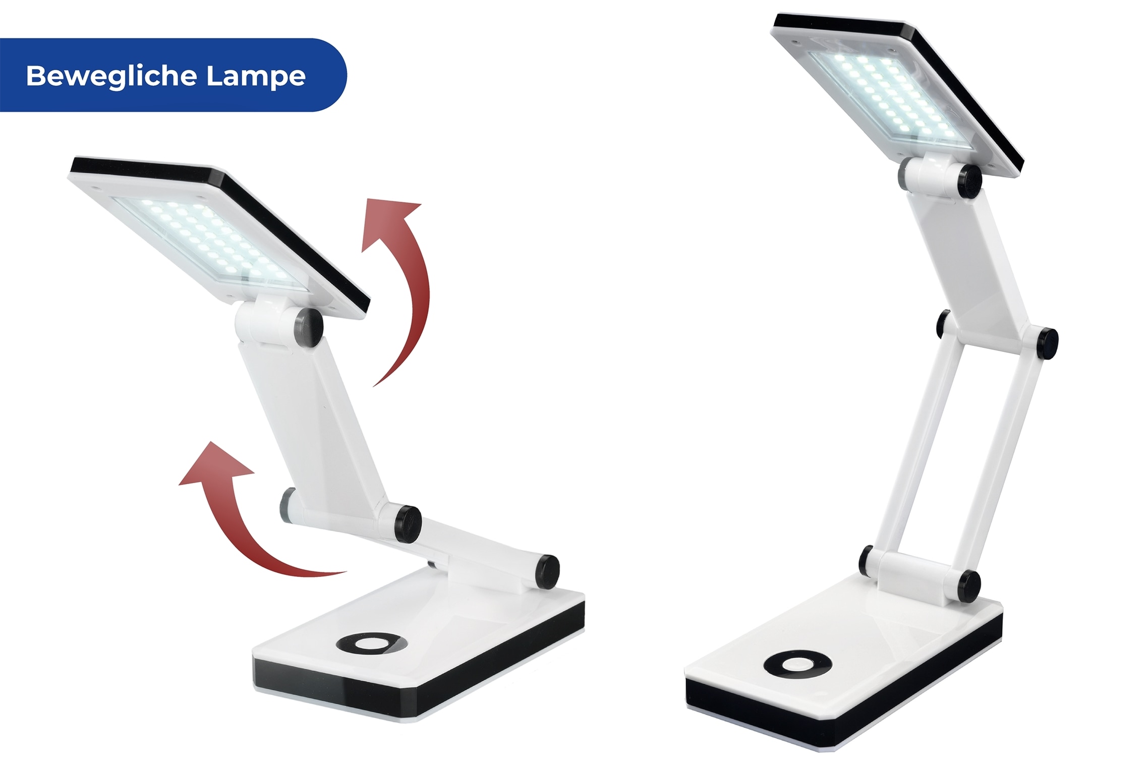 Maximex LED Schreibtischlampe »faltbar«, Leuchtmittel LED-Modul | LED fest integriert, LED Lampe, stufenlos verstellbar, USB-Port oder Batteriebetrieb