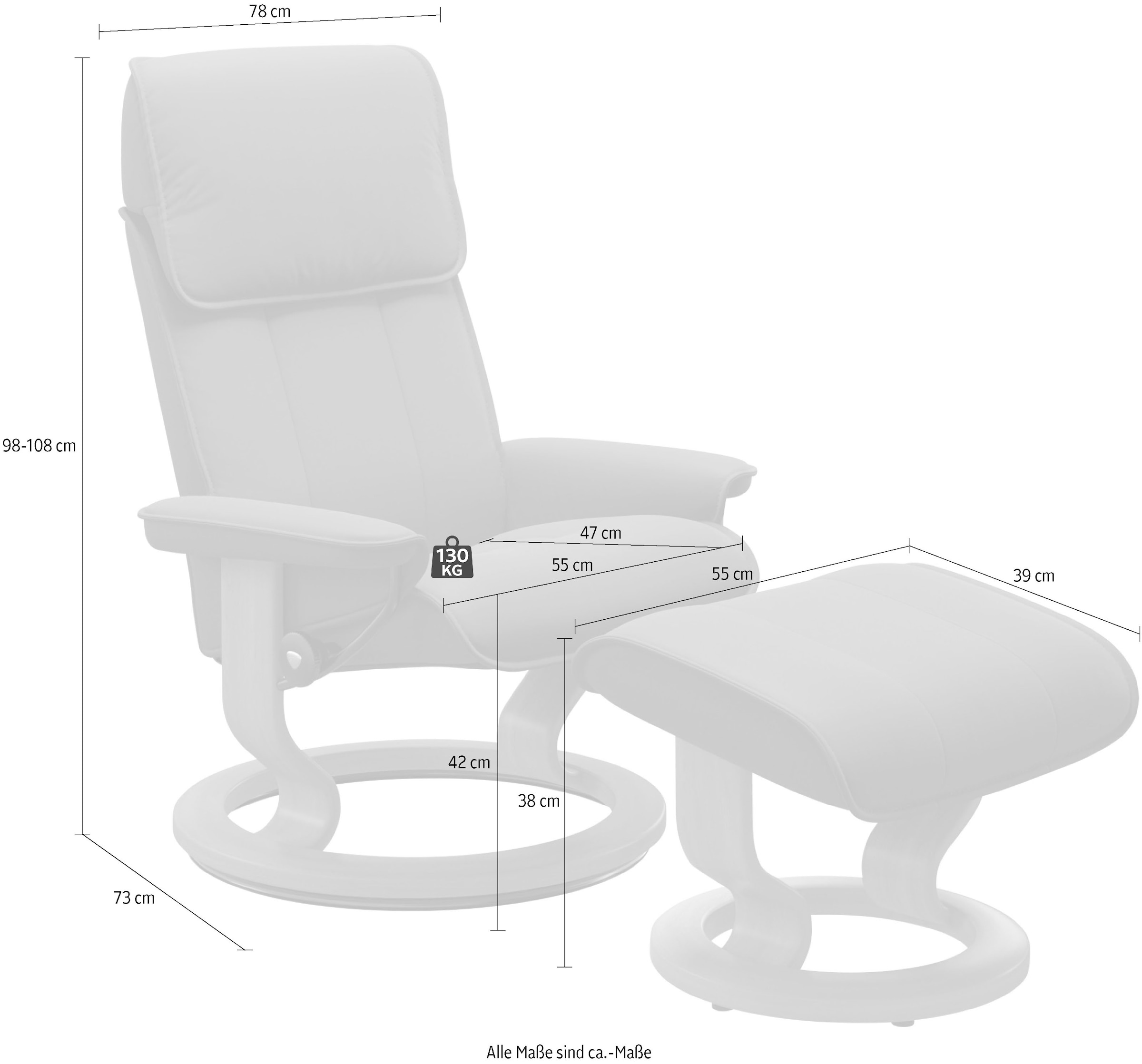 Stressless® Relaxsessel »Admiral« Set, Relaxsessel inkl. Hocker,  mit Classic Base, Größe M & L, Gestell Wenge