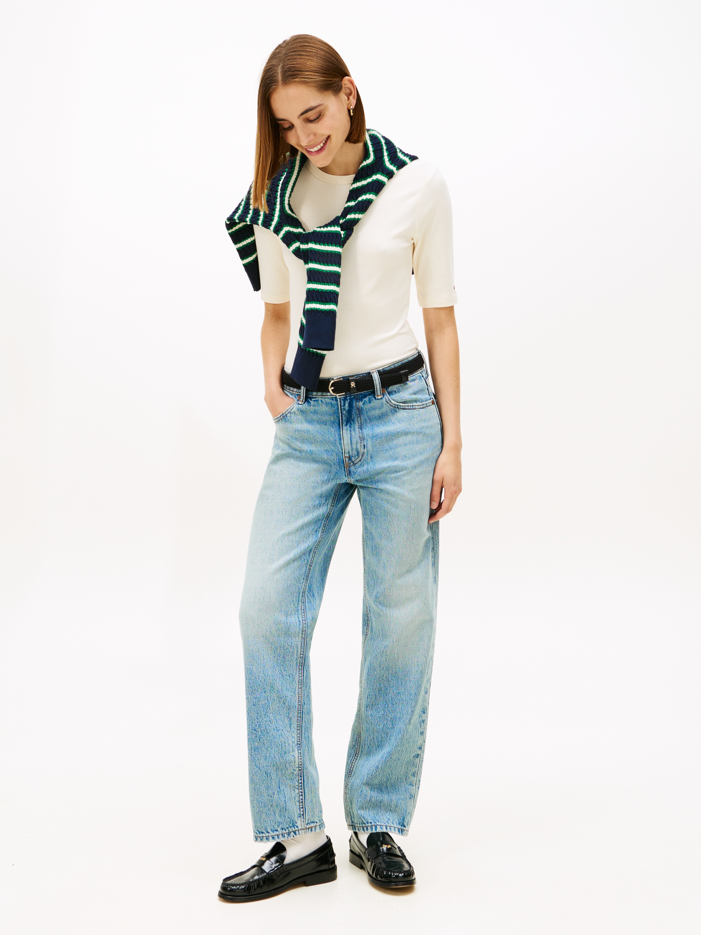 Tommy Hilfiger Kurzarmshirt »SLIM 5X2 RIB C-NK 1/2 SLV mit Rundhals und Rippstruktur« unifarben, casual, slim fit, Viskosemix, Rundhals