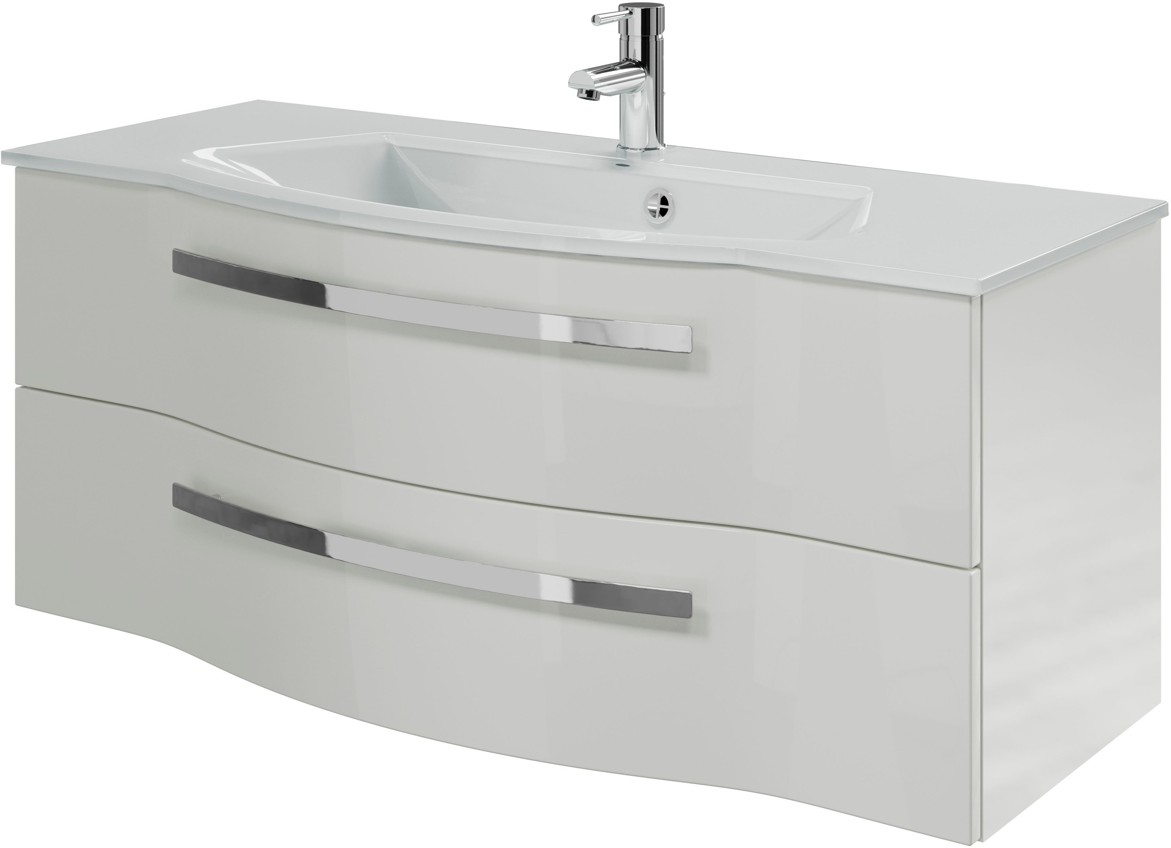 Saphir Badmöbel-Set »Serie 4005, vormontiert, Glaswaschbecken, Spiegelschrank«, (Set, 6 St.), Badezimmer-Set mit Unterschrank, Hängeschrank, Hochschrank, Türdämpfer