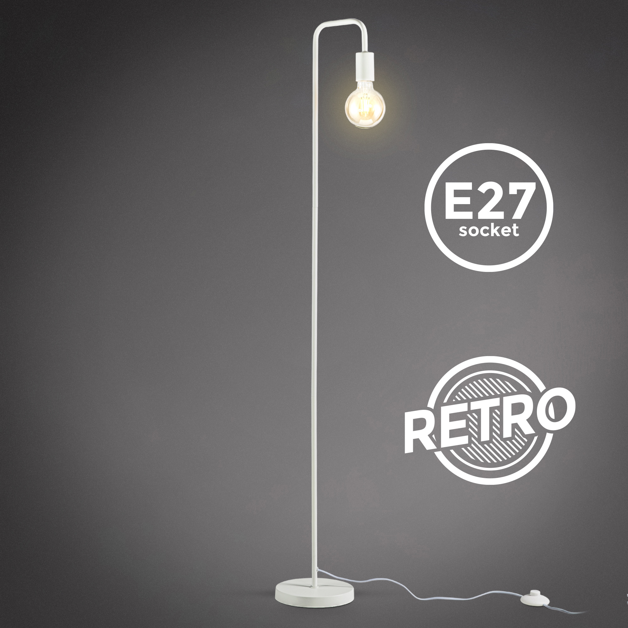 E27 B.K.Licht Stehlampe, Shop Inkl. weiß, im Online Ohne Leuchtmittel Metall, OTTO Kabelschalter Leuchtmittel, Fassung, für