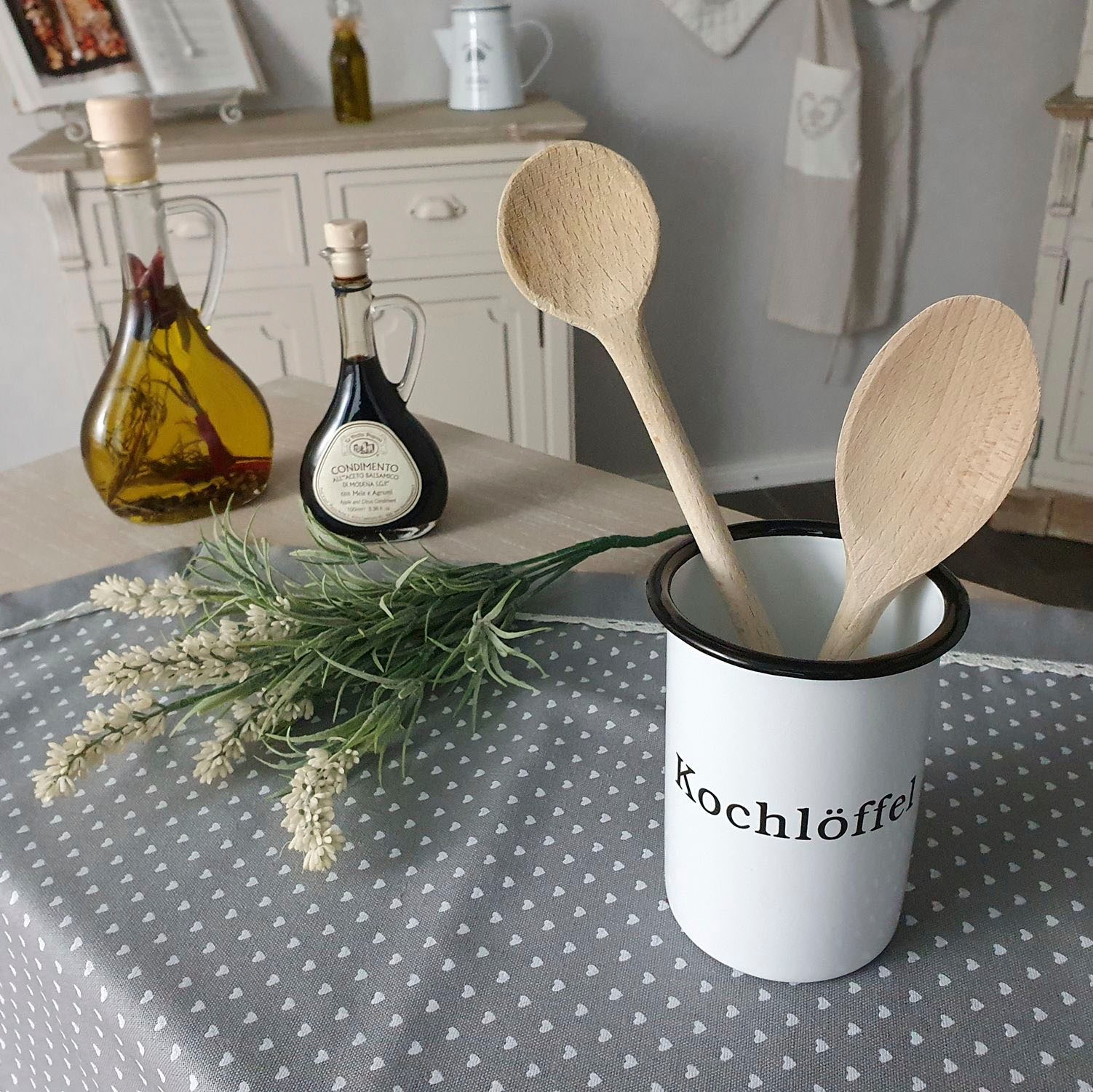 Ambiente Haus Dose »Kochlöffeltopf aus Emaille in Antikweiß«, (1 St.)