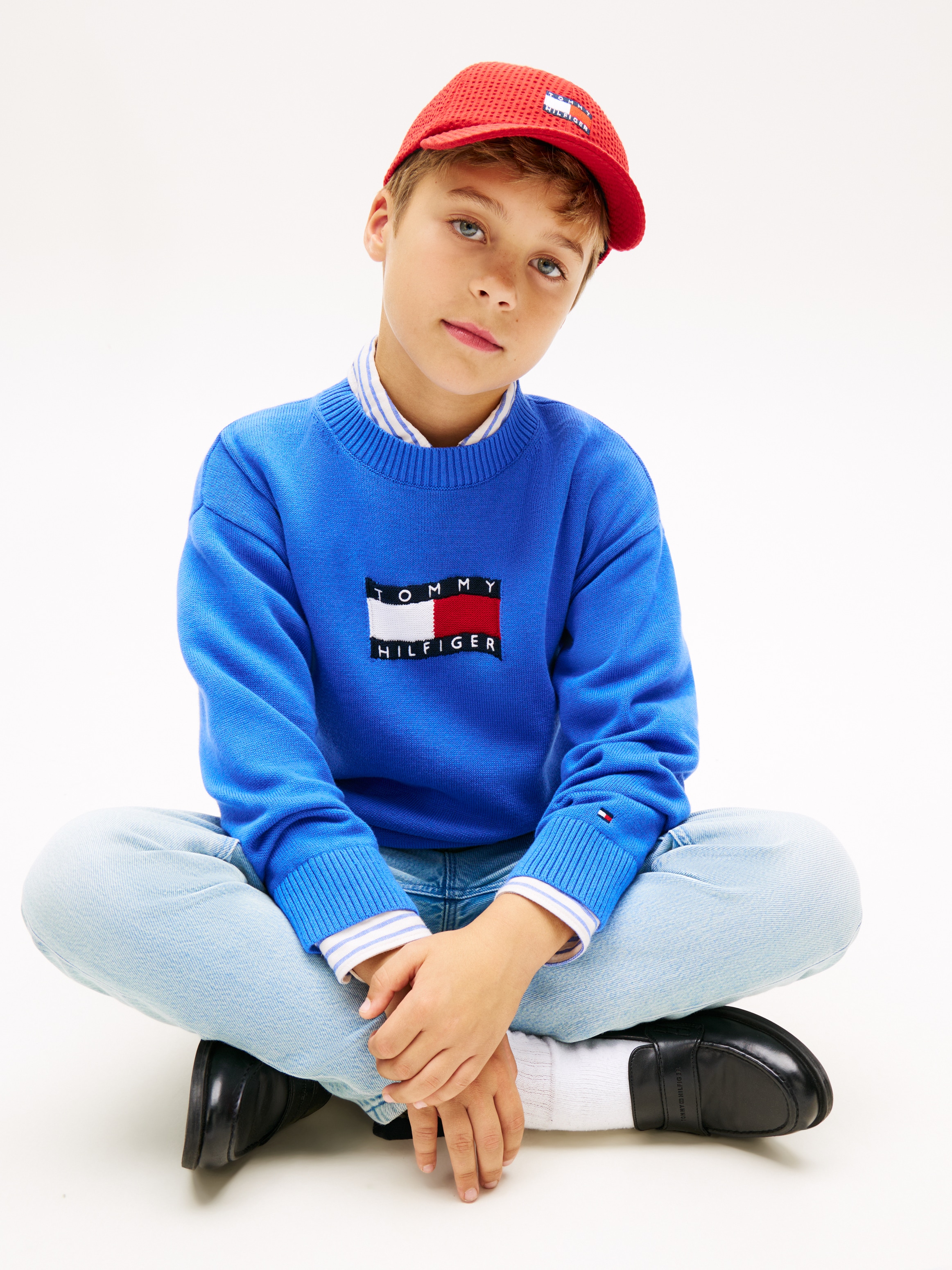 Tommy Hilfiger Strickpullover »WAVY FLAG SWEATER LS« Kinder bis 16 Jahre, Rundhals