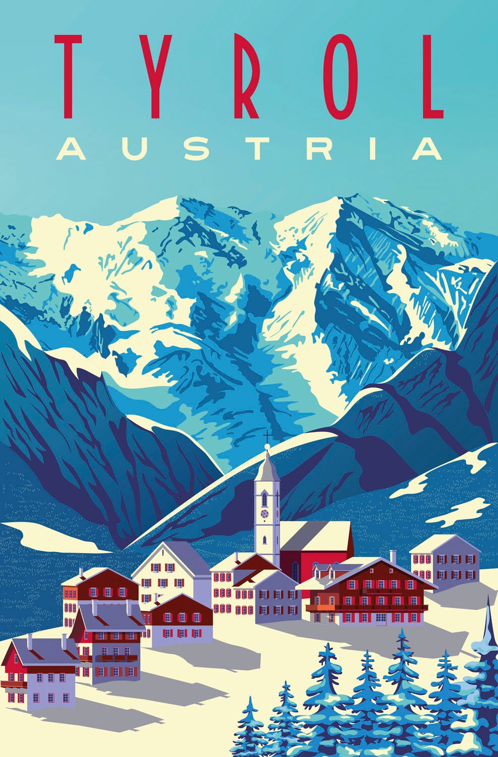 queence Metallbild »Tyrol«, Schriftzüge-Schriftzug-Berge & Alpenbilder-Schneeflocken-Österreich, (1 St.), Stahlschilder