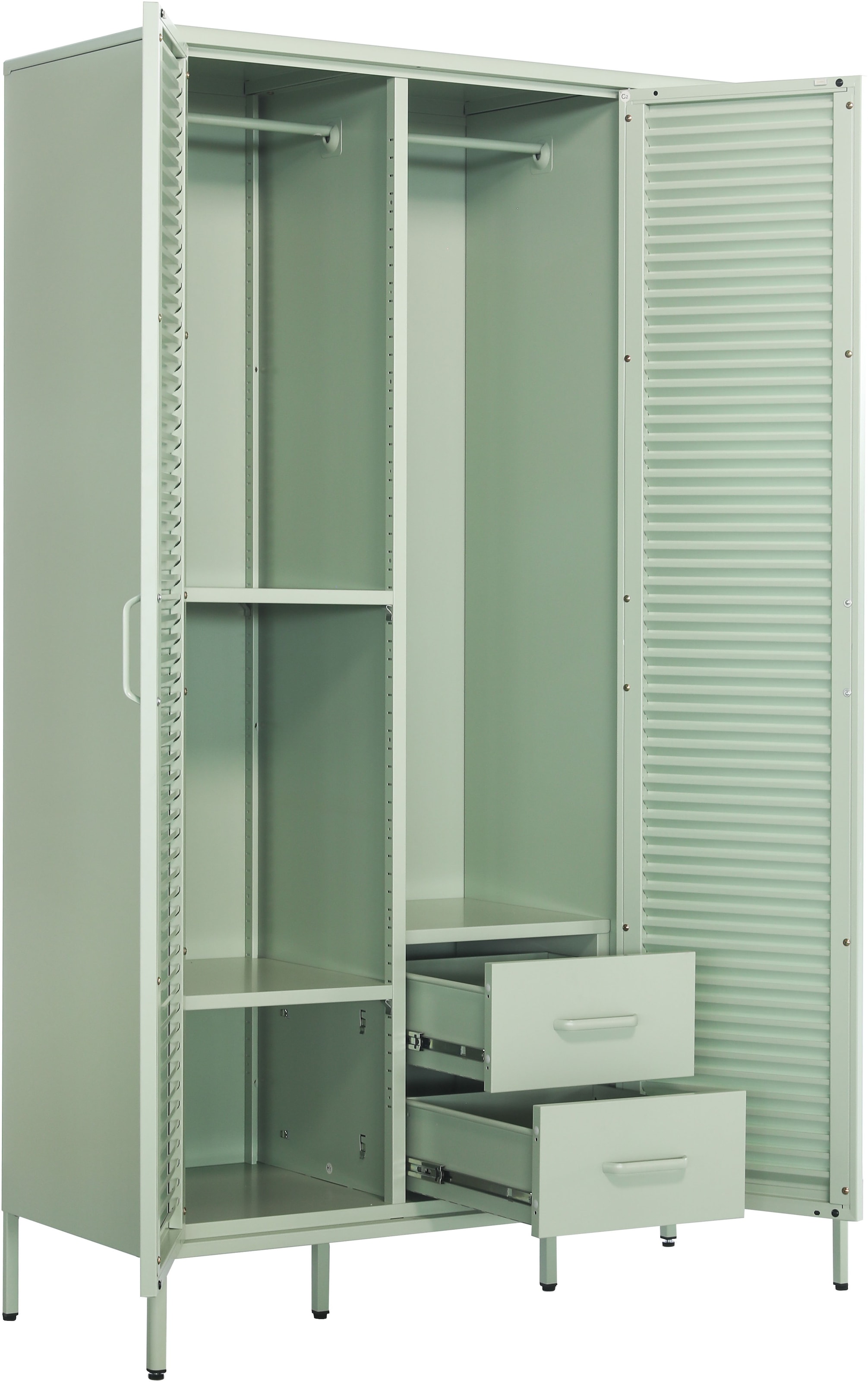 OTTO home Kleiderschrank »GERRON Kleiderschrank Metallschrank Spind« Schlafzimmerschrank mit 3 Türen , grün salbei, Breite 120cm