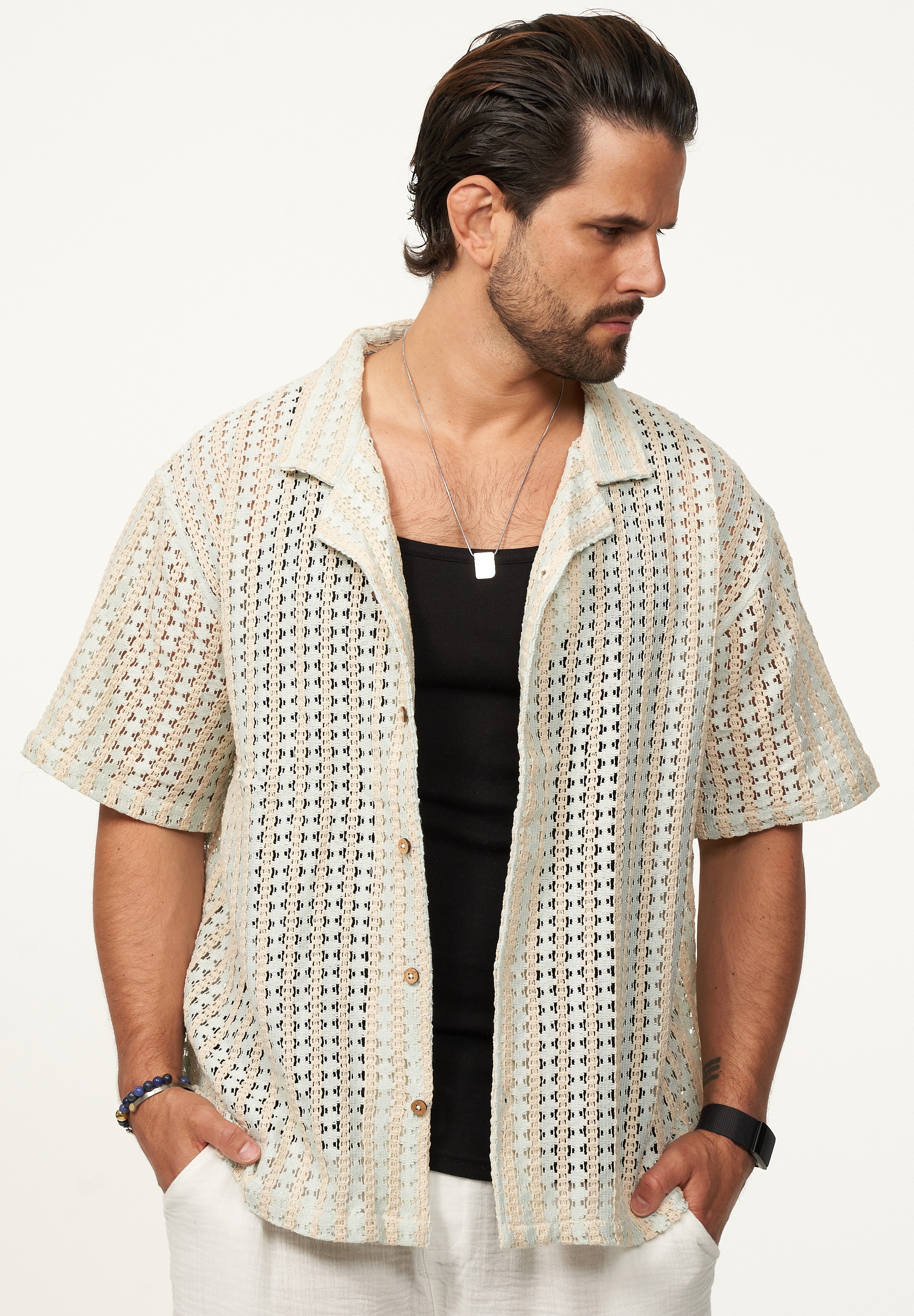 SOULSTAR Kurzarmhemd »Freizeithemd als Kurzam Strick Hemd im Retro-Look - Strick Polo-Hemd Overshirt im Regular-Fit für Herren« Herren Kurzarm Strick Polo-Hemd T-Shirt