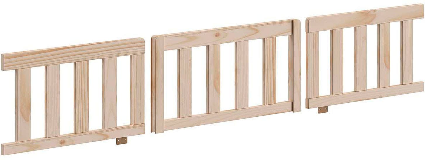 Vipack Kinderbett »Dallas, massiv Bett, Rausfallschutz, umbaubar vom Boden- zum Daybett« inkl. Rolllattenrost und Sprossenumrandung, 90 oder 140x200 cm breit,  stabil und standfest gebaut, wahlweise Kiefer massiv natur oder weiß