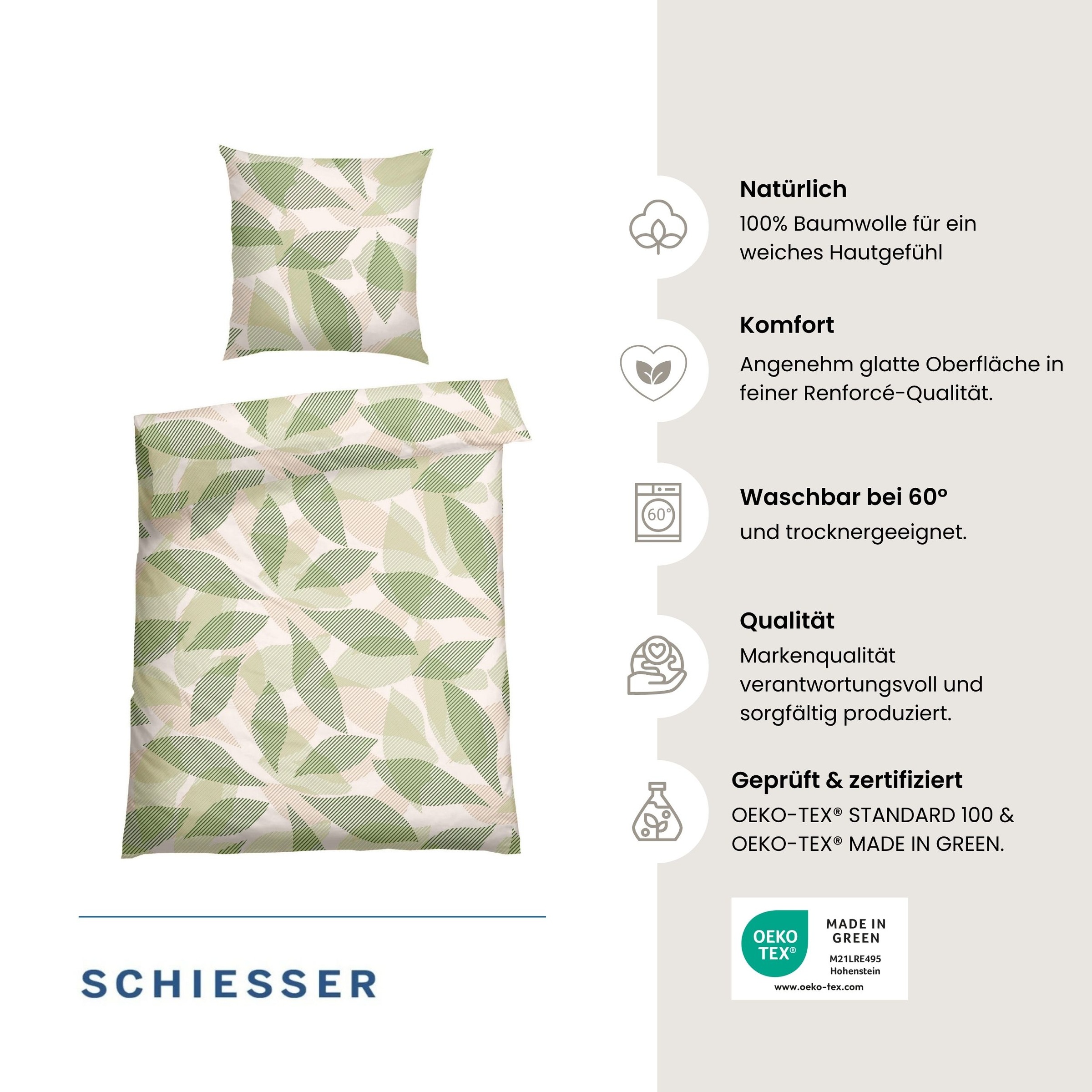 Schiesser Bettwäsche »Lea aus weicher Baumwolle mit einem aufwändigen Grafikdesign« 2 Stk. OEKO-TEX® MADE IN GREEN