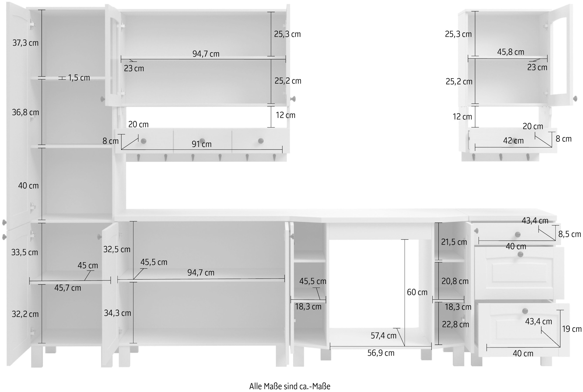 KOCHSTATION Küchenzeile »KS-Osby«, Kiefer massiv, Breite 296 cm, ohne E-Geräte