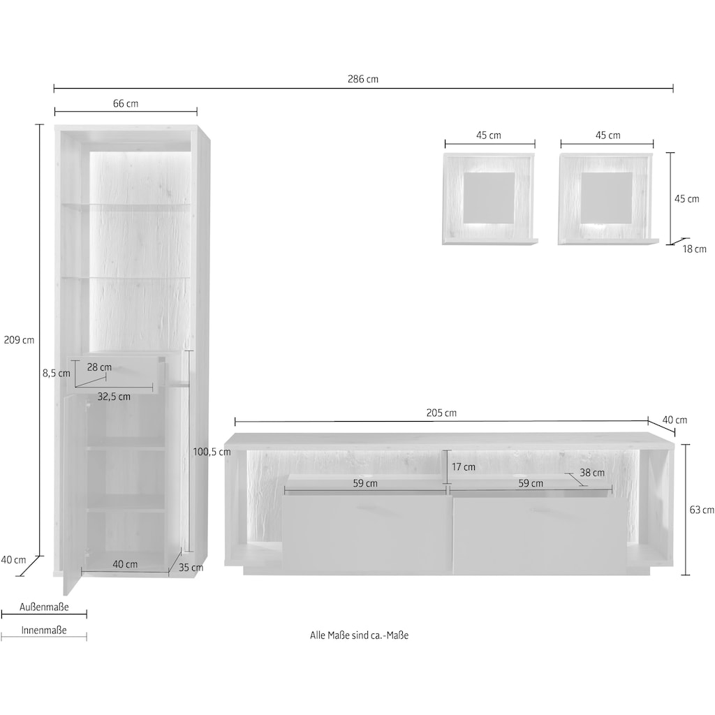 MCA furniture Wohnwand »Lizzano«, (Set, 4 St.)