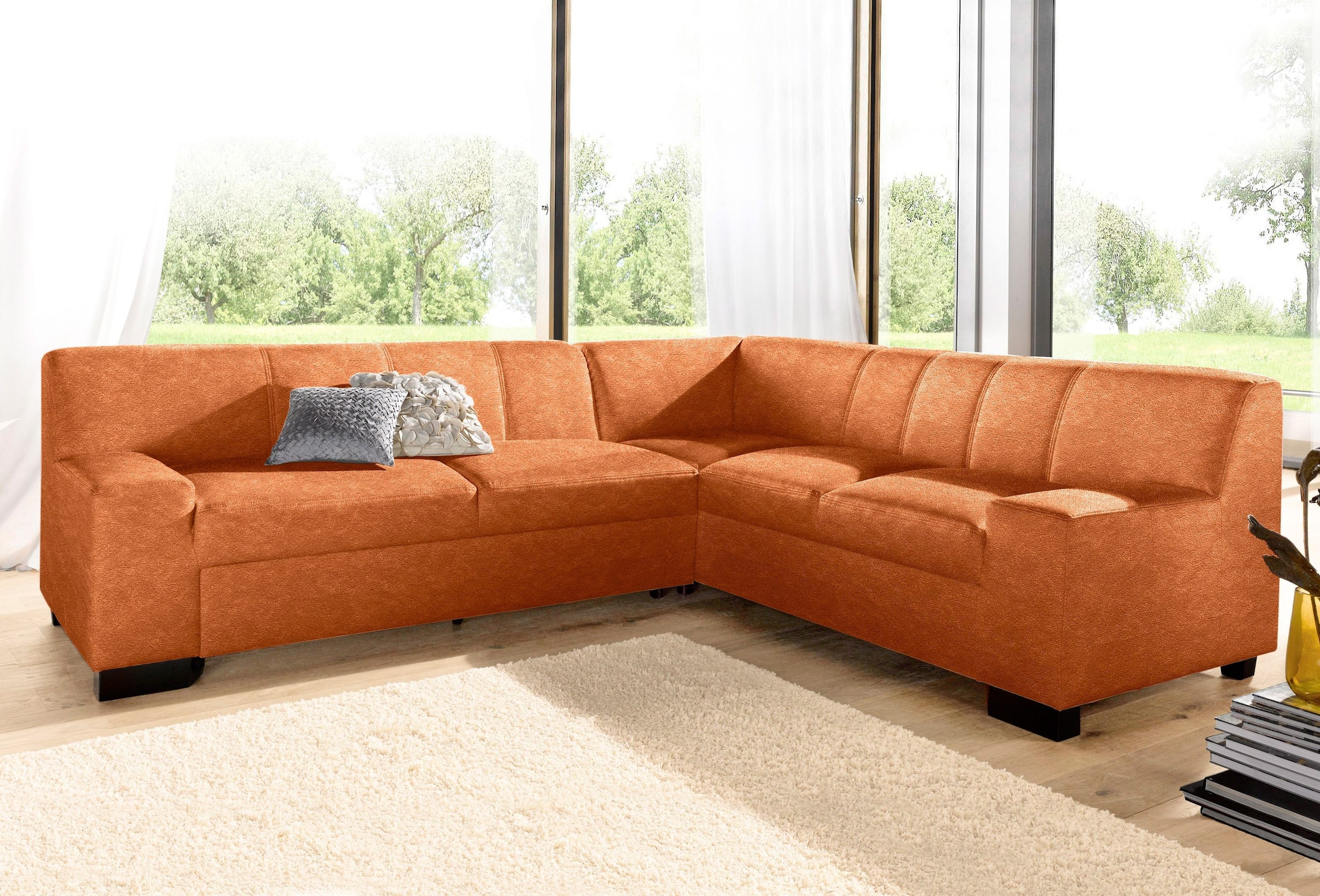 DOMO collection Ecksofa »Norma, moderne Armlehnen, zeitlos  und elegant, Breite 247cm, L-Form« wahlweise mit Bettfunktion