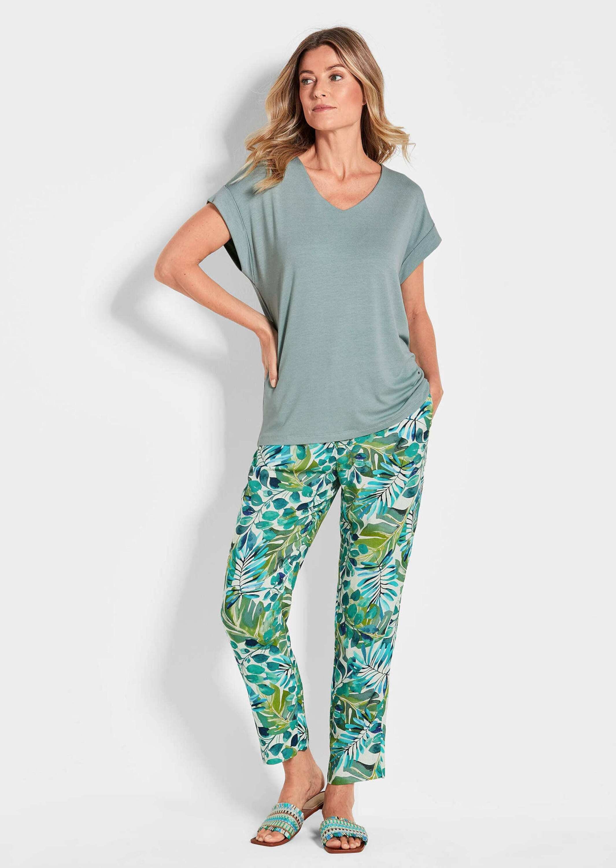 GOLDNER Kurzarmshirt »Kurzgröße Uni leichtes Shirt Viertelarm« kleiner Aufschlag am Armabschluss