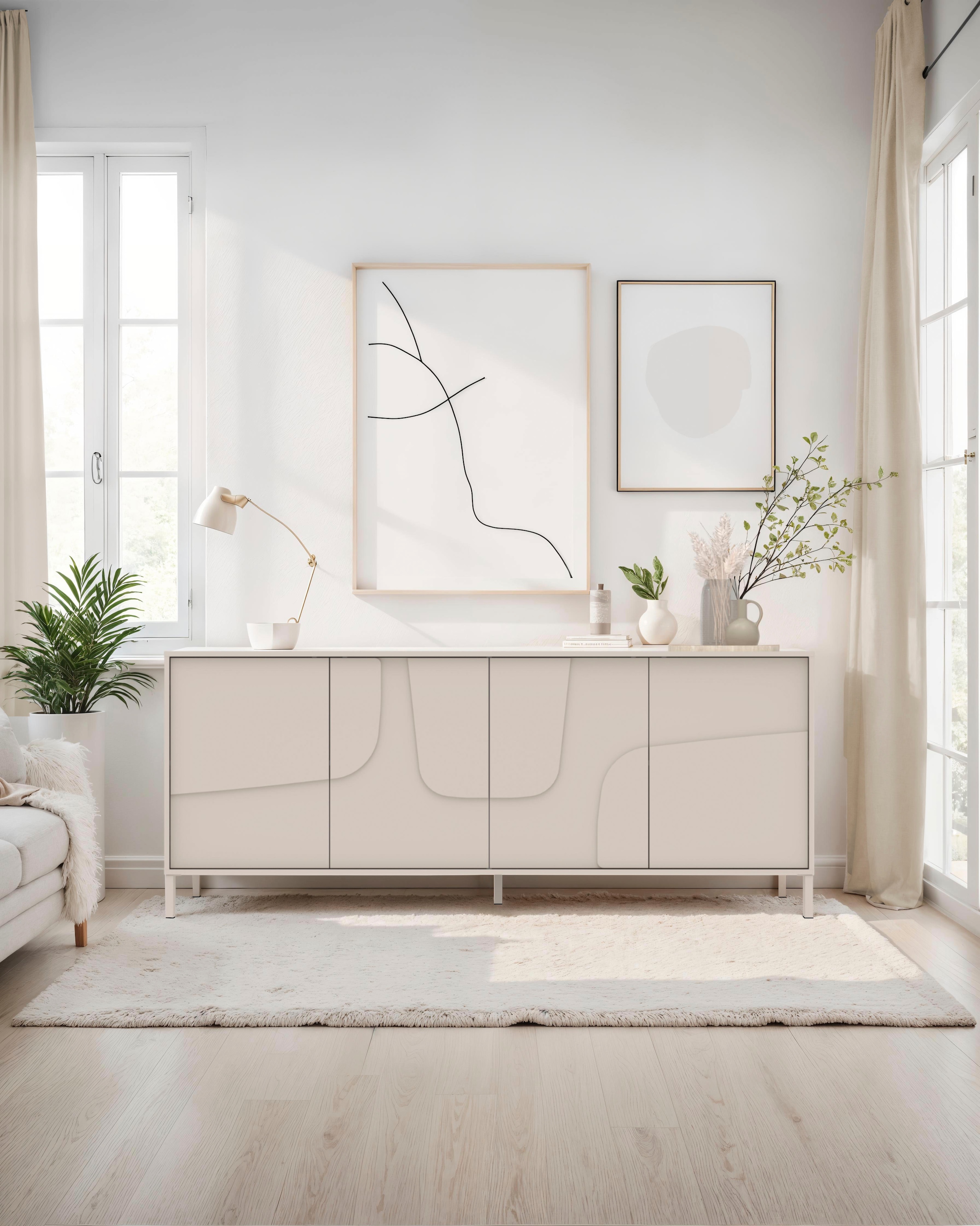 INOSIGN Sideboard »Stone, 205 cm breit, 4  Türen,  Anrichte, Kommode, Stauraumschrank« 3D-Design, Push-to-open, Innenraum großzügig, Füße 14/2 cm wählbar