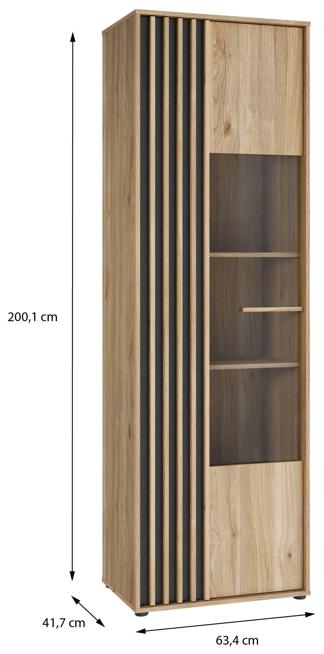 FORTE Vitrine »Forte Arank Vitrine 200 , Glastüre, Beleuchtung optional bestellbar« B/H/T 63,4/200,1/41,7 cm Lamellenoptik