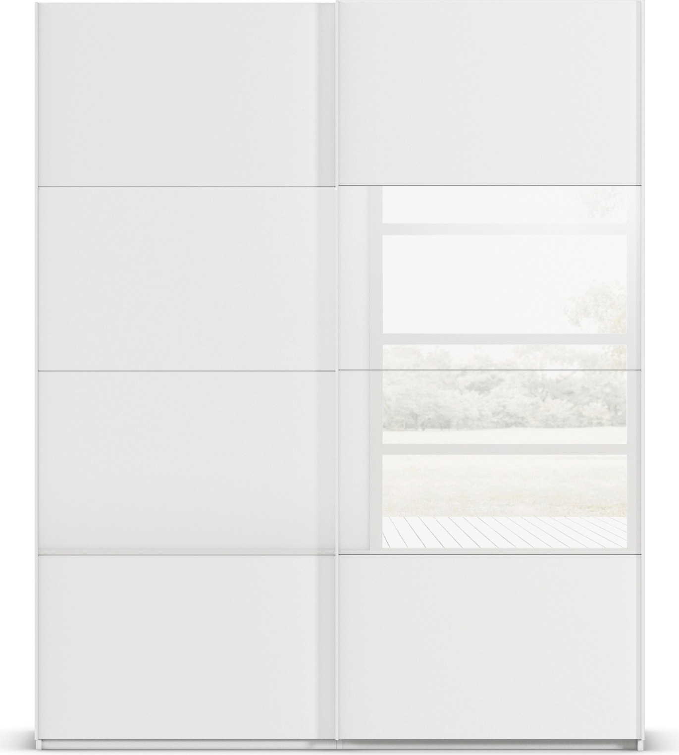 rauch Schwebetürenschrank »Kleiderschrank Schrank Garderobe Schlafzimmerschrank SCALE-FYRA«, edle Türen viergeteilt Glas matt/glänzend viele Farben MADE IN GERMANY