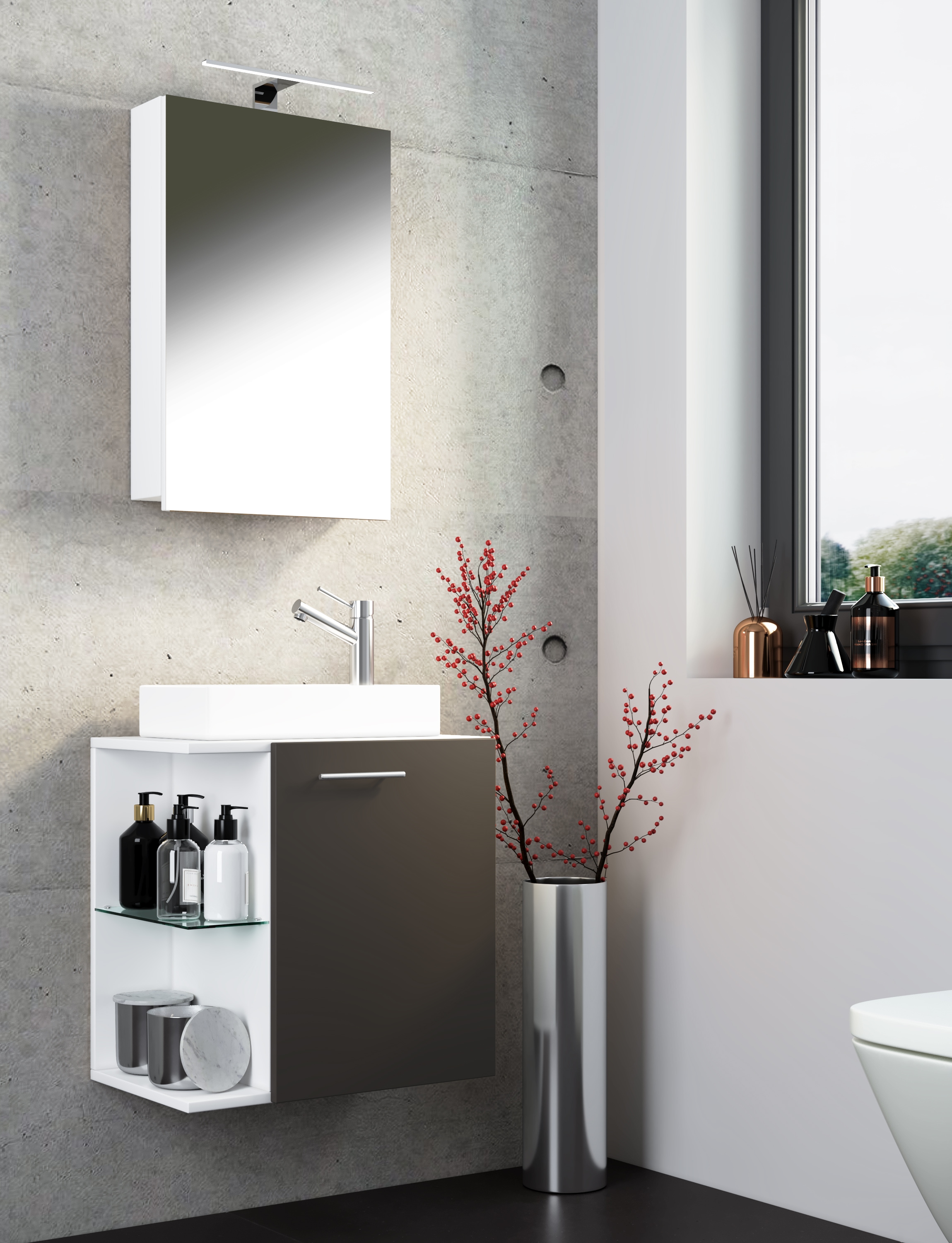 VCM Waschbeckenunterschrank »VCM 3-tlg Set | Waschplatz für Gäste WC | Gästebad | Waschtisch | Badezimmer Set - Hausa SC«, (3 St.)