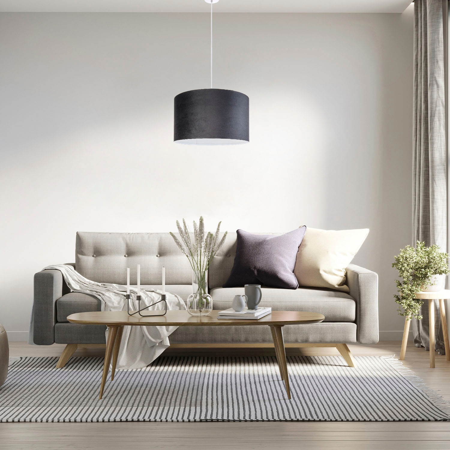Paco Home Pendelleuchte »Hugo uni Color«, Leuchtmittel E27 | ohne Leuchtmittel, Wohnzimmer Lampenschirm aus Velour Unifarben Deko E27 Kabel 1,5m