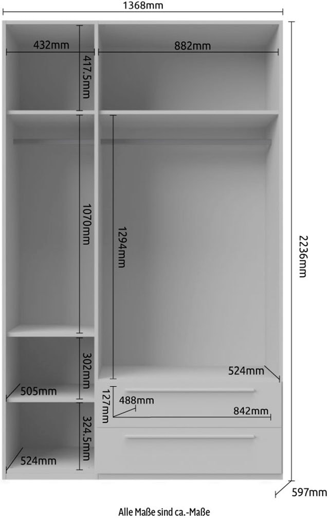 PLACES OF STYLE Kleiderschrank »Piano, UV lackiert, hochglänzend in beige oder weiß, FSC-zertifiziert« Made in Europe,  in vielen Breiten, Höhe 224cm, mit Soft-Close Funktion, 2 Schubladen